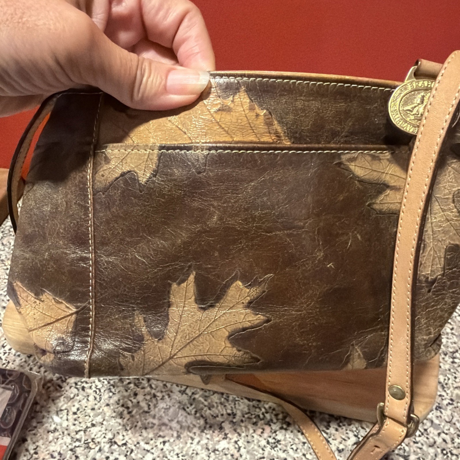 Small Brahmin Crossbody Tan And Brown Oak Leaf