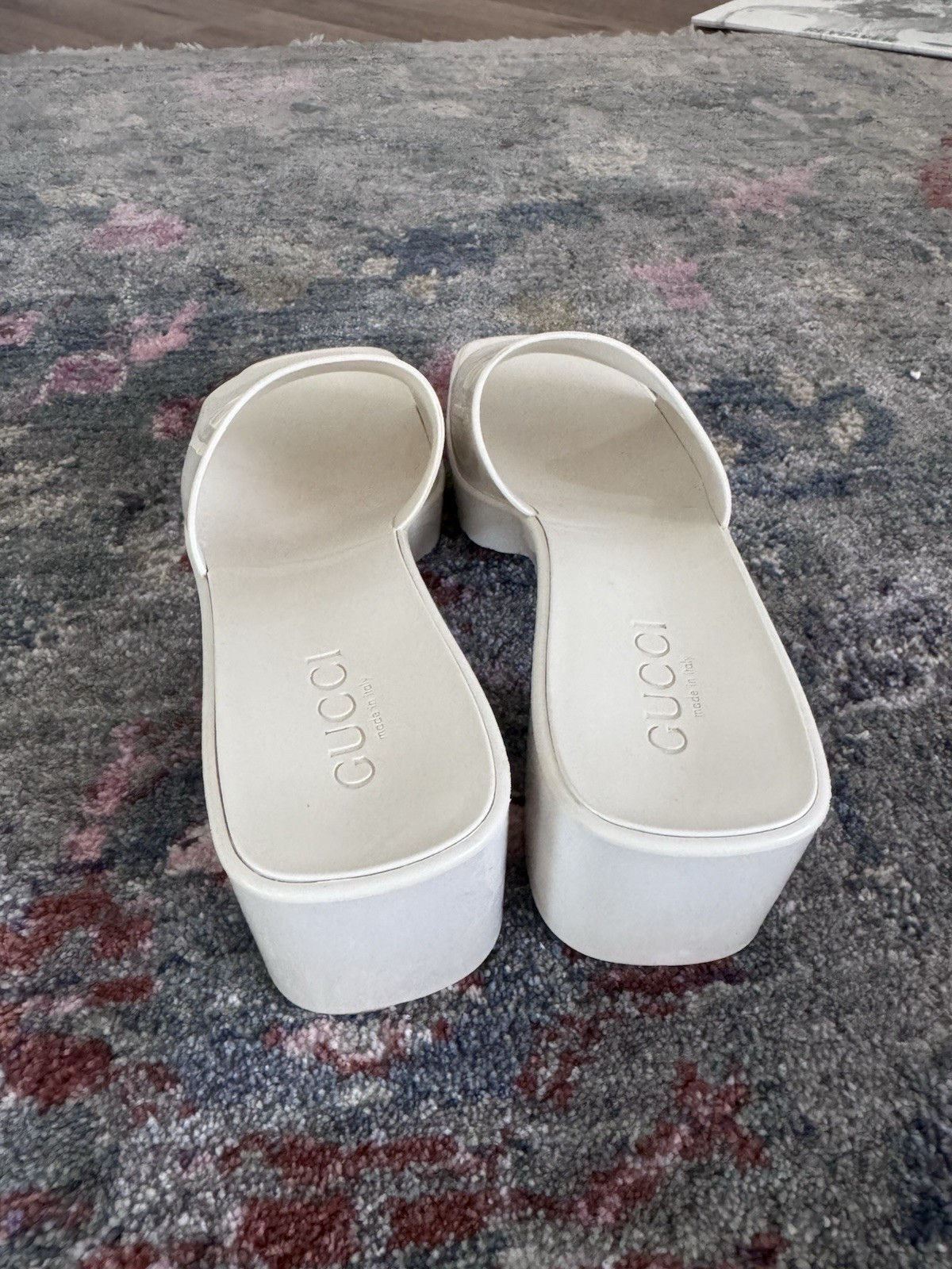 Gucci Rubber Mystic White Platform Sandals, Size 38