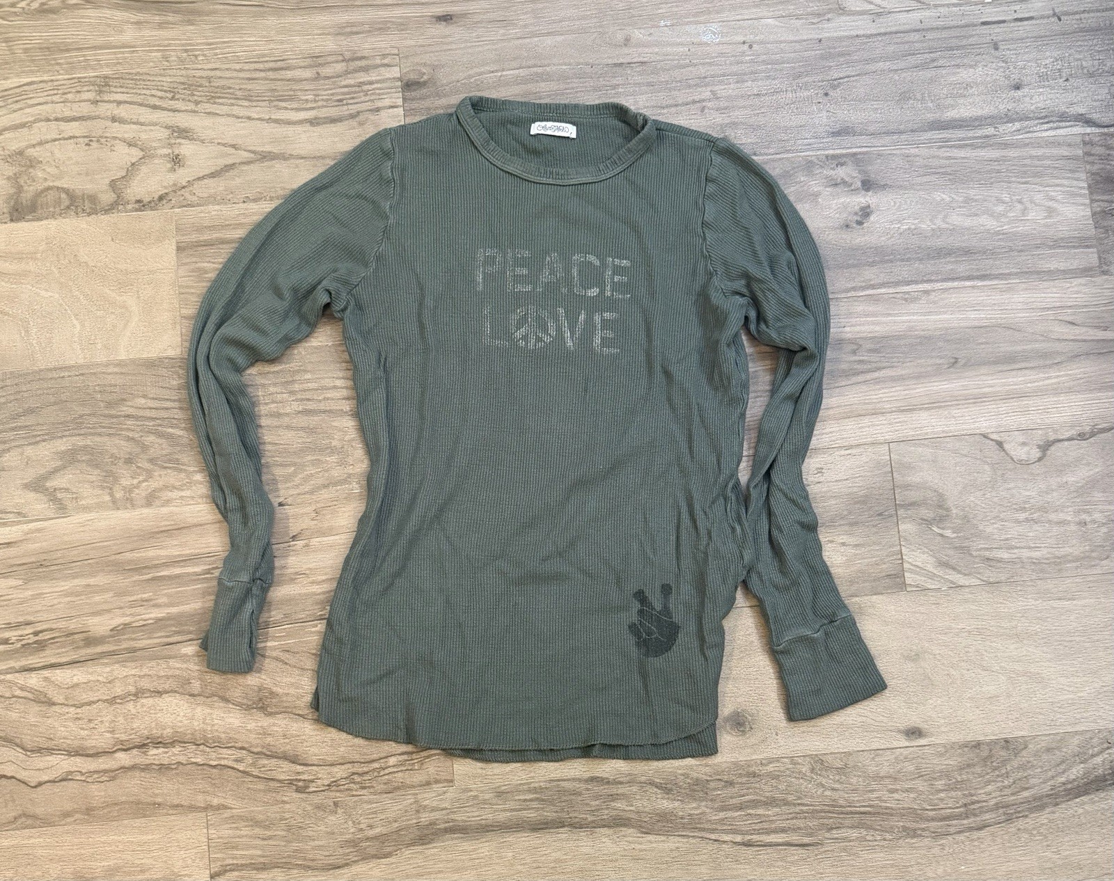 Lauren Moshi Olive Green MCKINLEY PEACE LOVE SPRAY Size L
