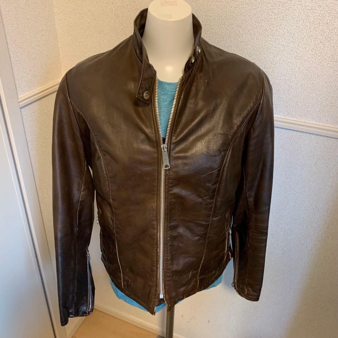 Schott single Rider’s Jacket Blouson Men Size 10 Brown Fleece Lined Vintage