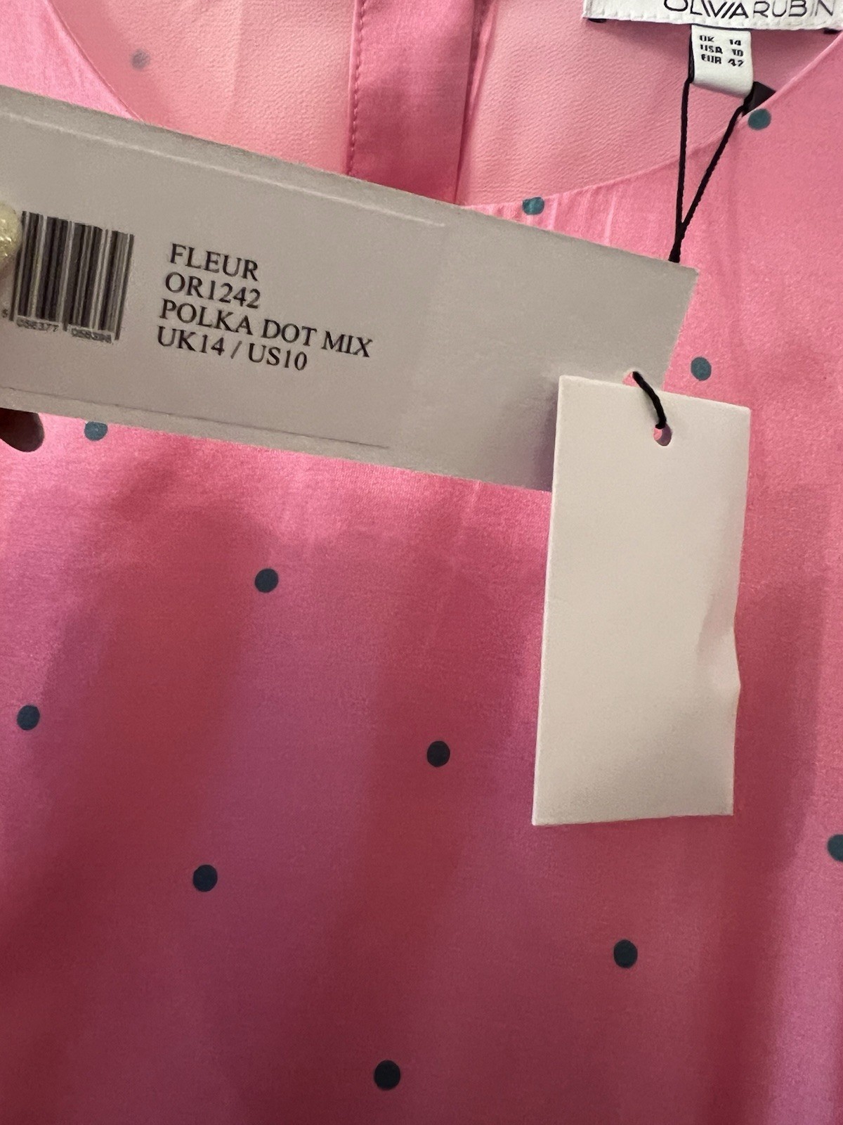New Olivia Rubin Fleur Polka Dot Silk Mix Satin Print Midi Dress,UK 14
