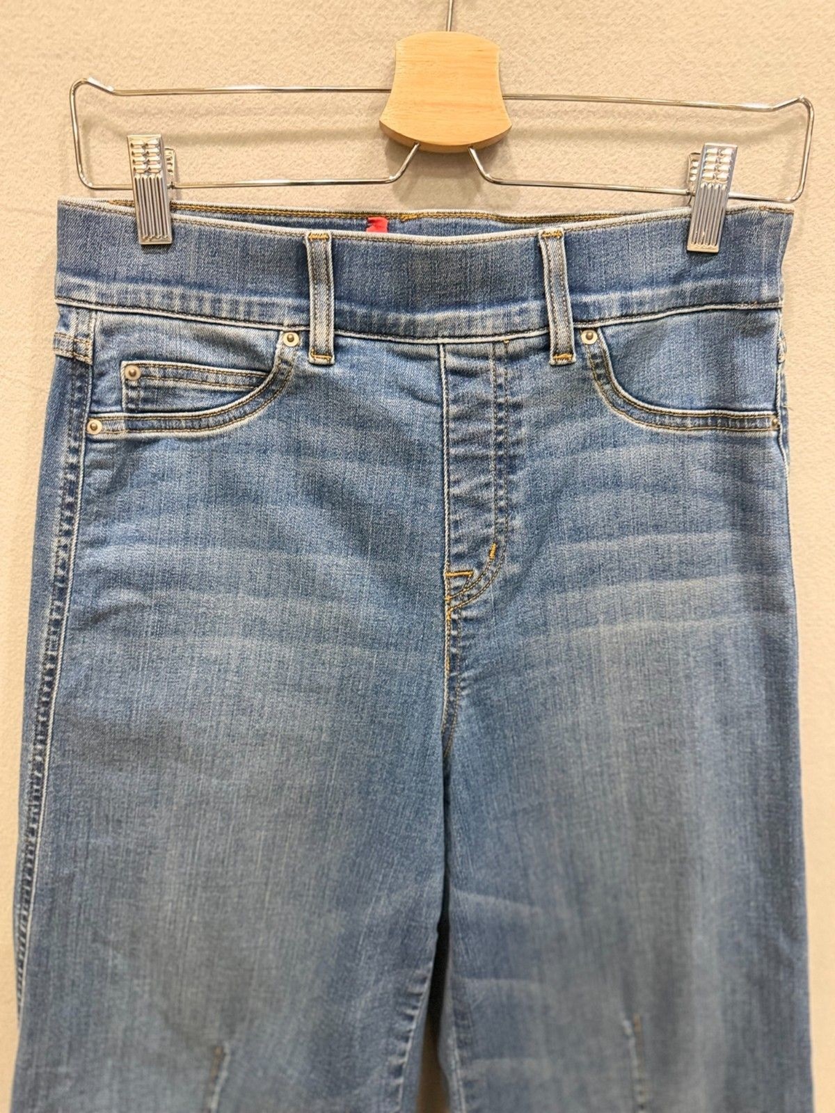SPANX Pull On Wide Leg Jeans Medium Wash Denim High Rise Shaping Pants Size M