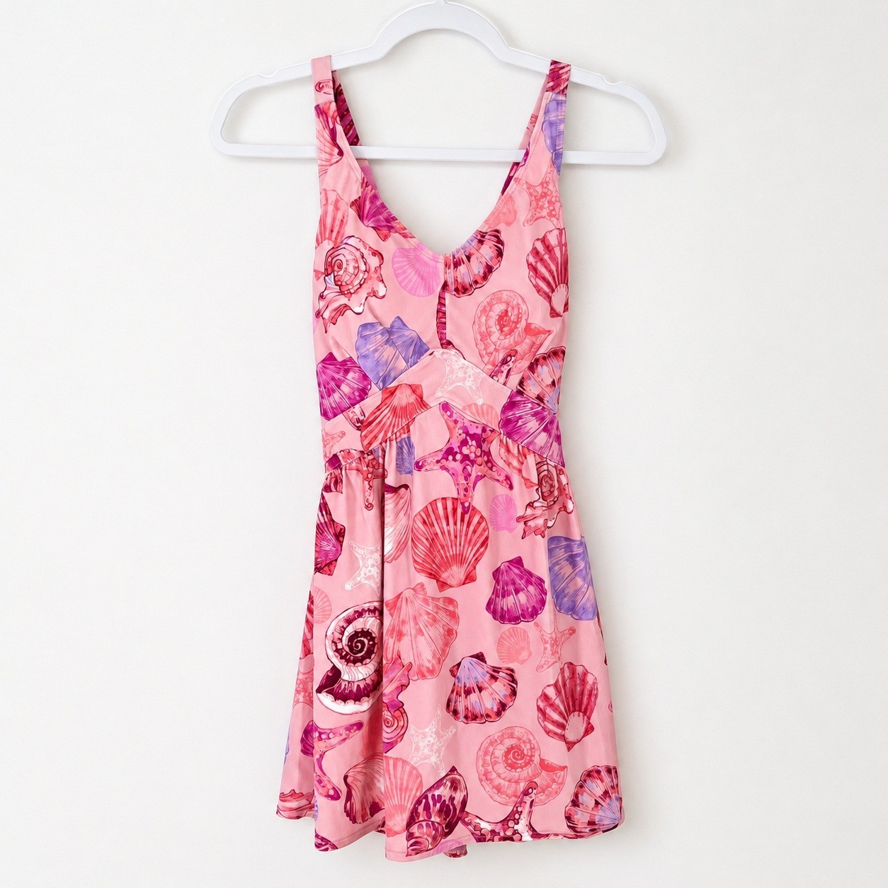D&Co. Beach Pink Seashell Starfish Print Swim Dress One Piece Swimsuit Size 6