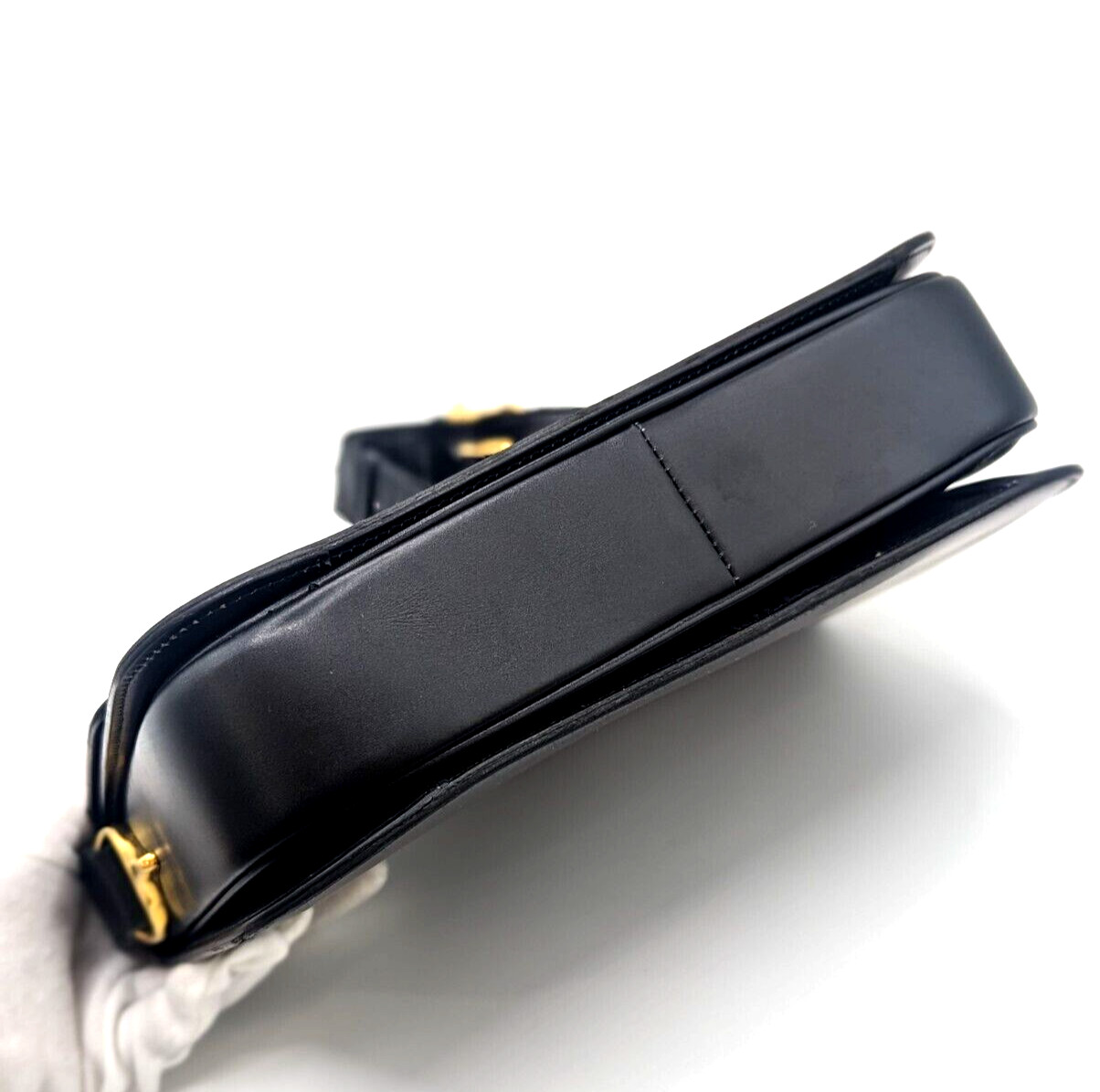 “RARE” CELINE Shoulder Bag Triomphe Horse bit Leather Black Gold Hardware #255