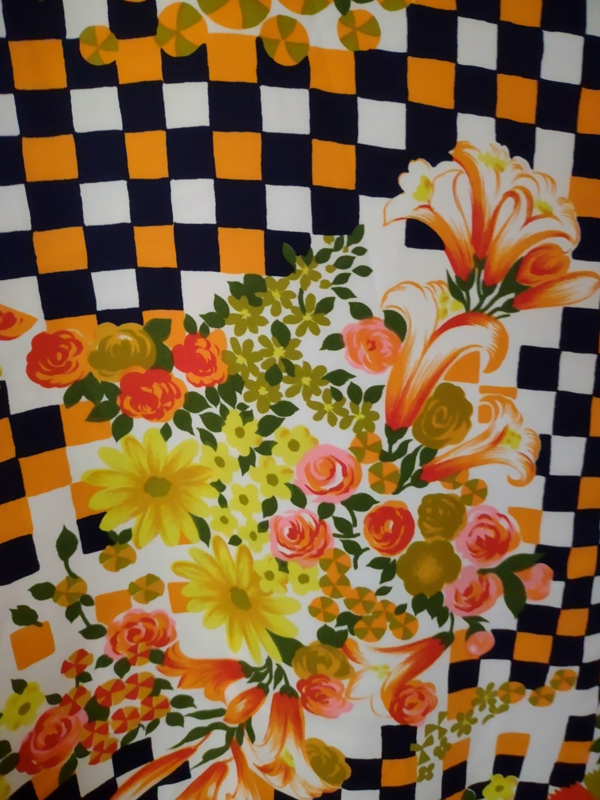 FUNKY FLOWER CHILD MCM ’70S POLYESTER DRESS 3/4 BELL SLEEVES SIZE SMALL HANDMADE