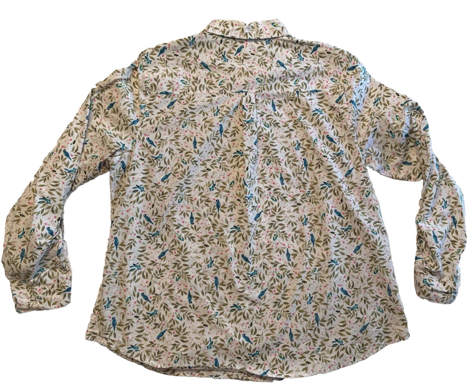 Croft & Barrow Women XL Bird Floral Roll Tab Sleeve Button Front Shirt Cotton