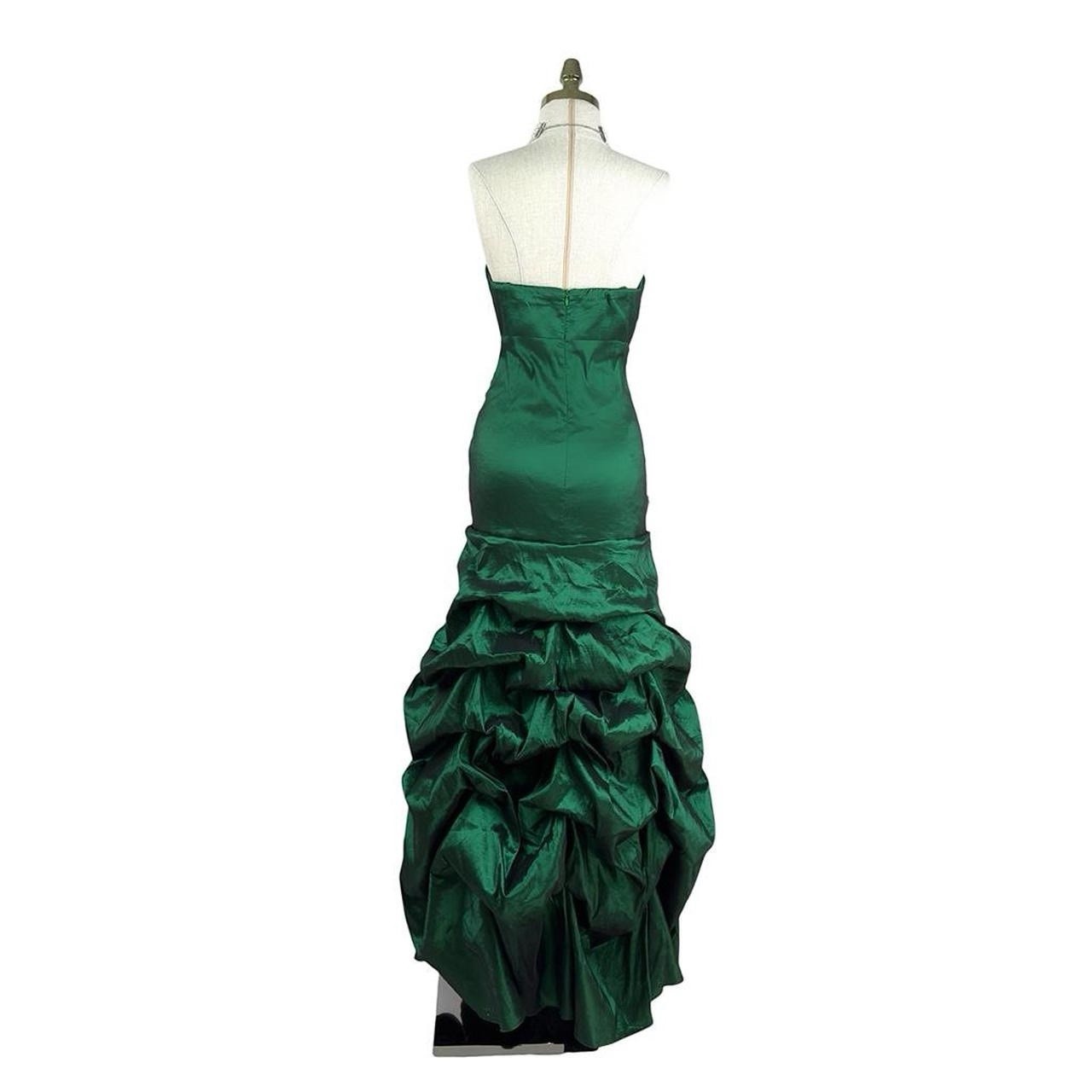 Vintage 90s Green Strapless Beaded Draped Taffeta Mermaid Evening Prom Gown 8