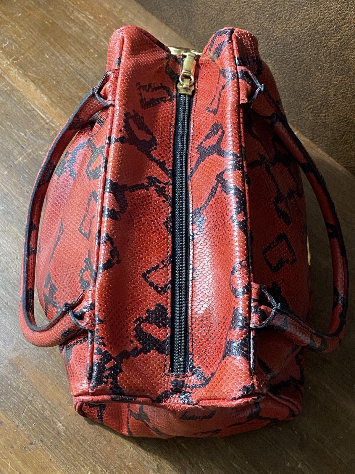 Vintage Moschino Red And Black Boa Snakeskin Handbag Redwall Made in Italy