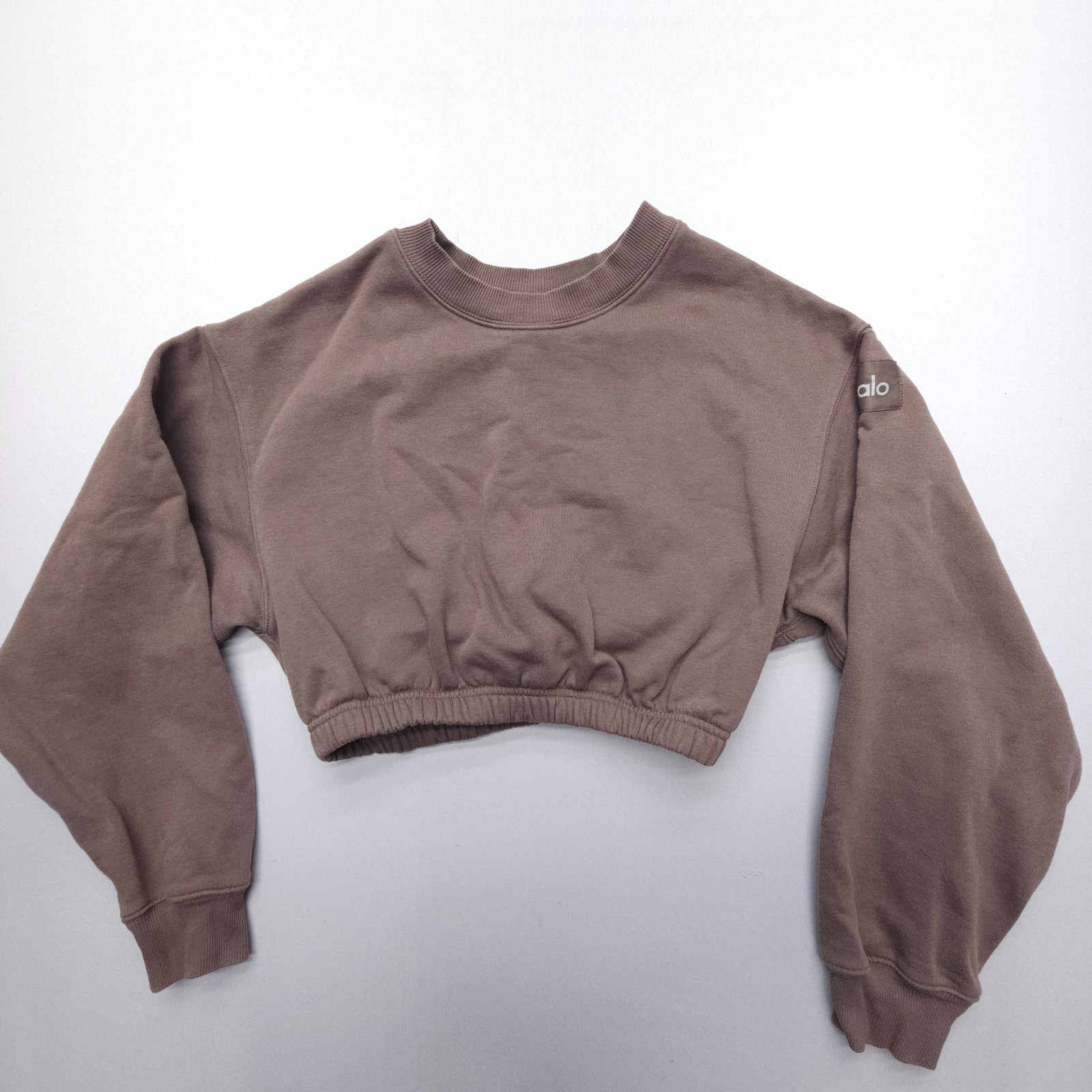 Alo Yoga Devotion Crew Neck Pullover Womens Small Cocoa Crop Sweatshirt Gym Cozy