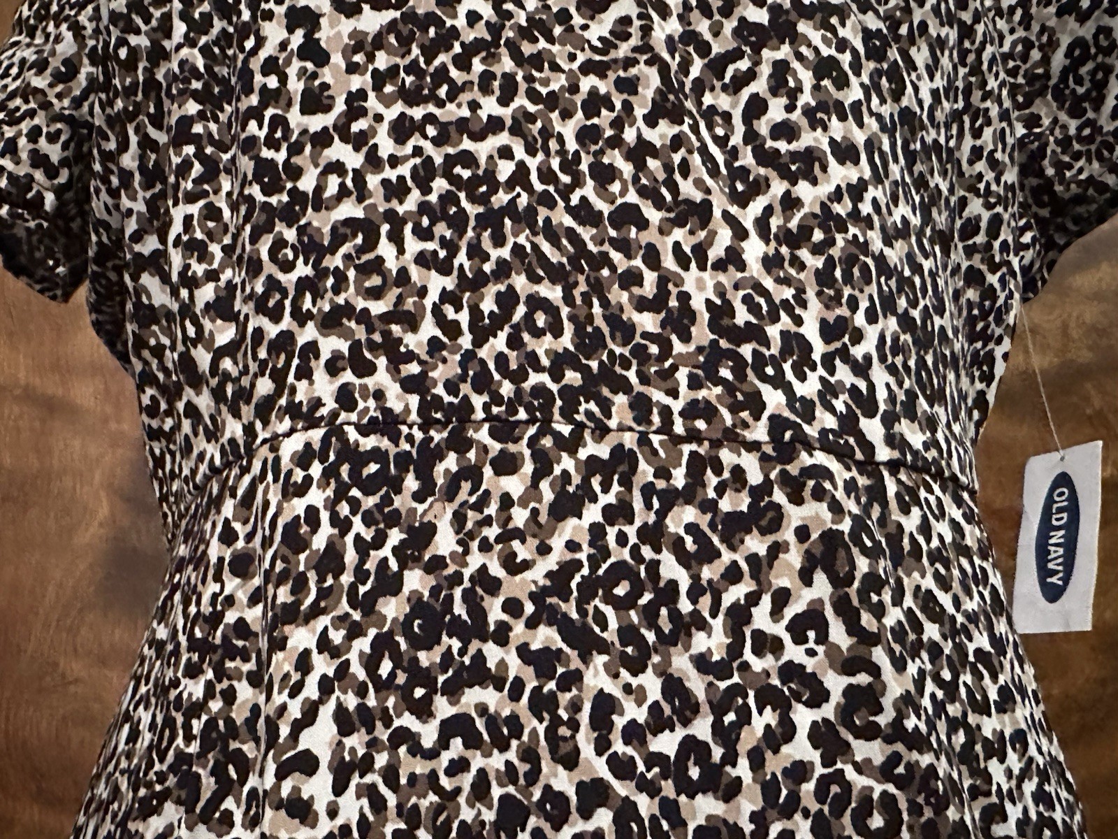 Old Navy Short Sleeve Fall Wrap Dress Womens L Black & Brown Animal Print Midi