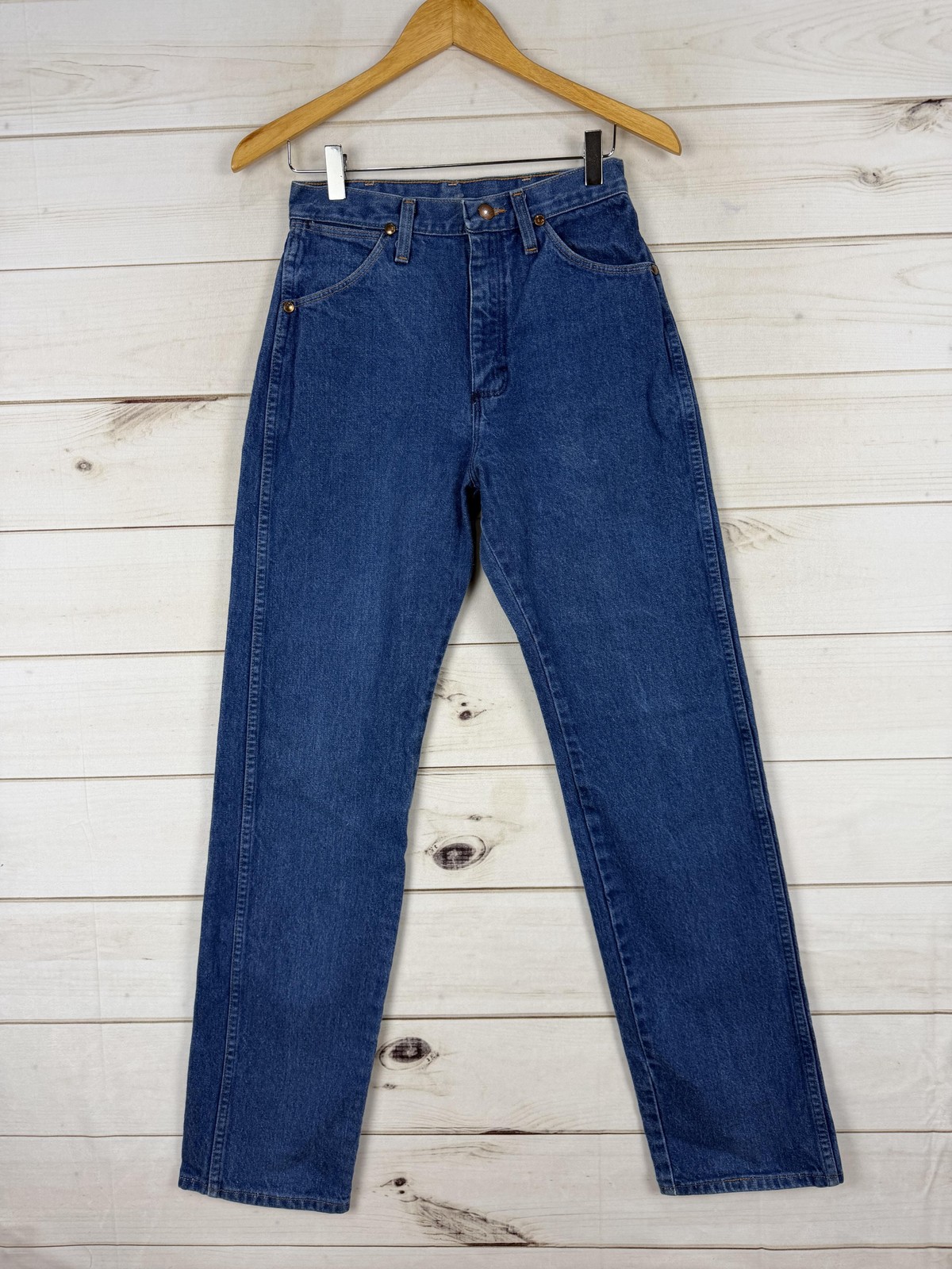 Vintage Wrangler 13MWZ Jeans Womens 7×34 Blue Denim High Rise Straight USA 80s