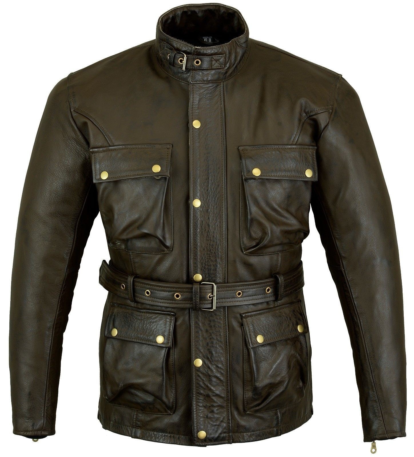 Men’s Trialmaster Vintage Waxed Dark Olive Green Real Leather Motorcycle Jacket
