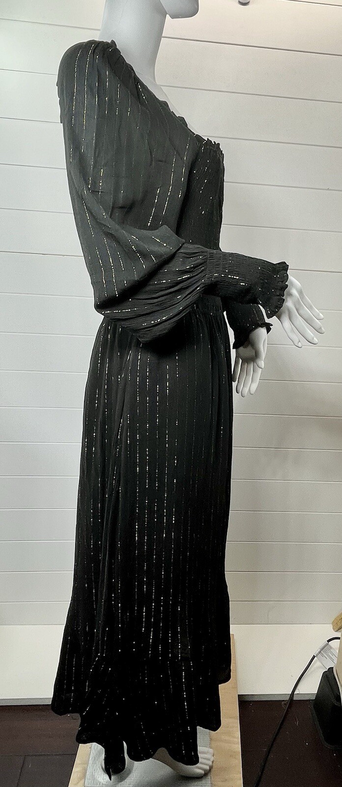 OAT New York Midi Womens L Puff Sleeve Metallic Striped Regency Romantic Goth