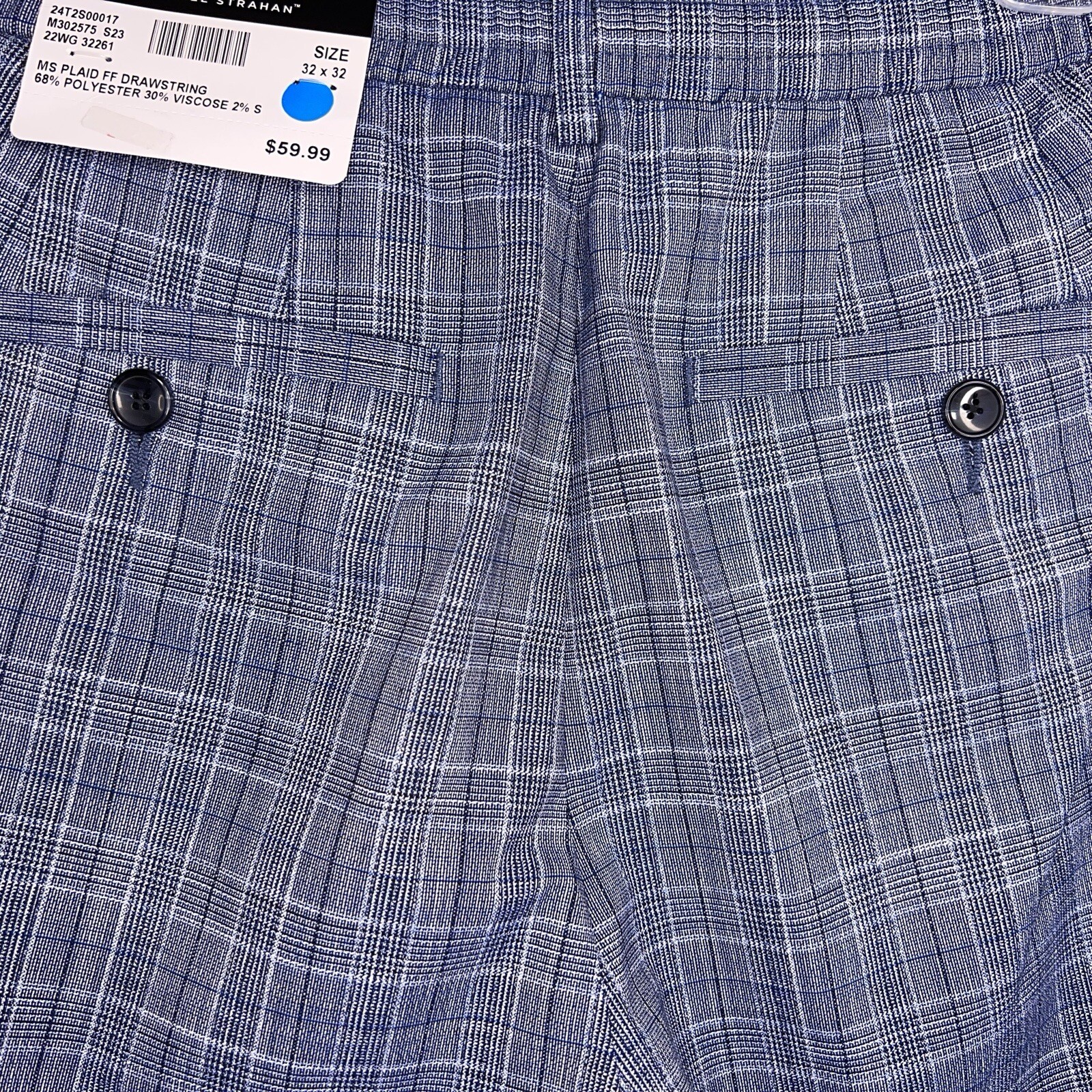 NEW 32×32 MICHAEL STRAHAN PANTS BLUE PLAID GOLF CASUAL DRAWSTRING