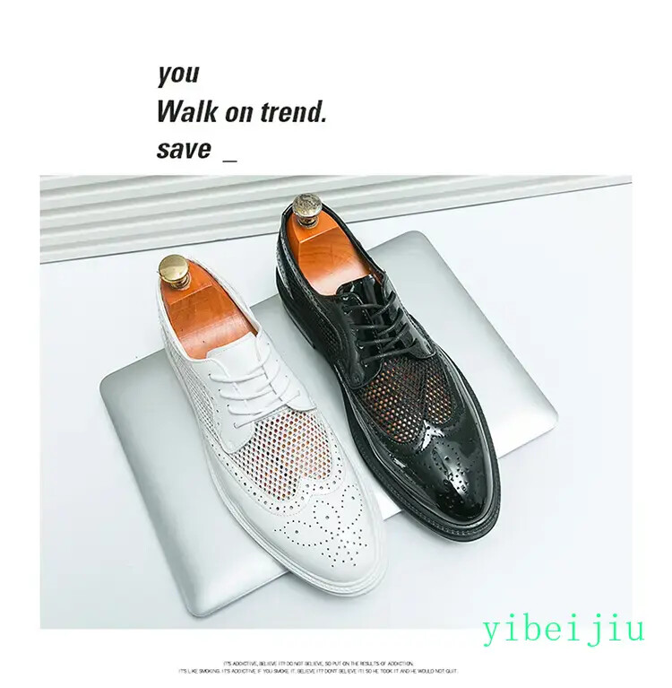 Men’s Mesh Fishnet Wing Tip Carved Dress Formal Wedding Shoes Leather Summer Man
