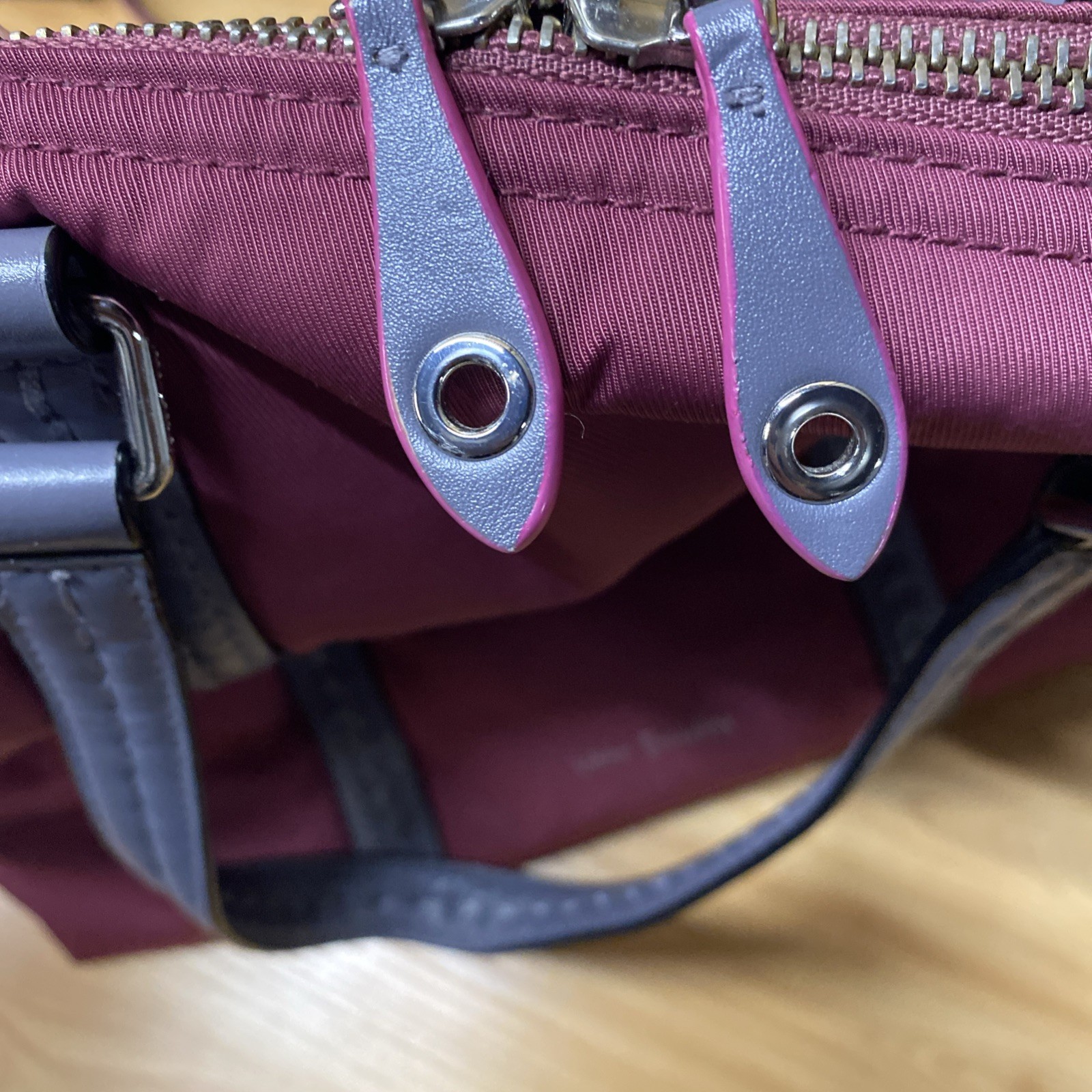 Vera Bradley Maroon Nylon Purse Handbag Crossbody Tote W/Grey Faux Leather Trim