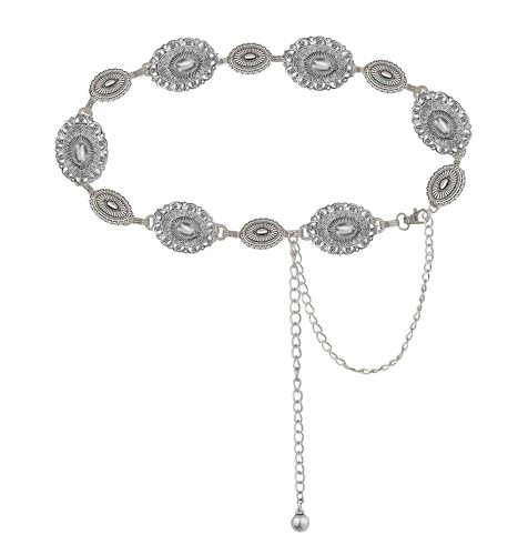 Western-Concho-Belt Length 51.1″ (29.5″+extended chain 21.6″) Black Silver