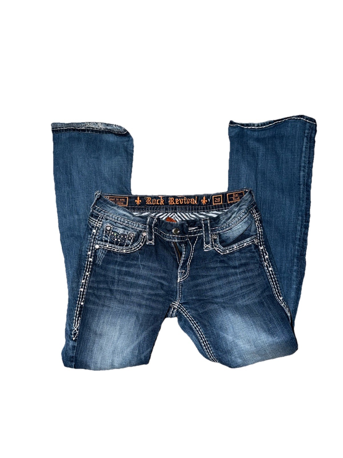Rock Revival Women’s Mid Rise Bootcut Medium Wash Blue Denim Jeans 5-Pocket