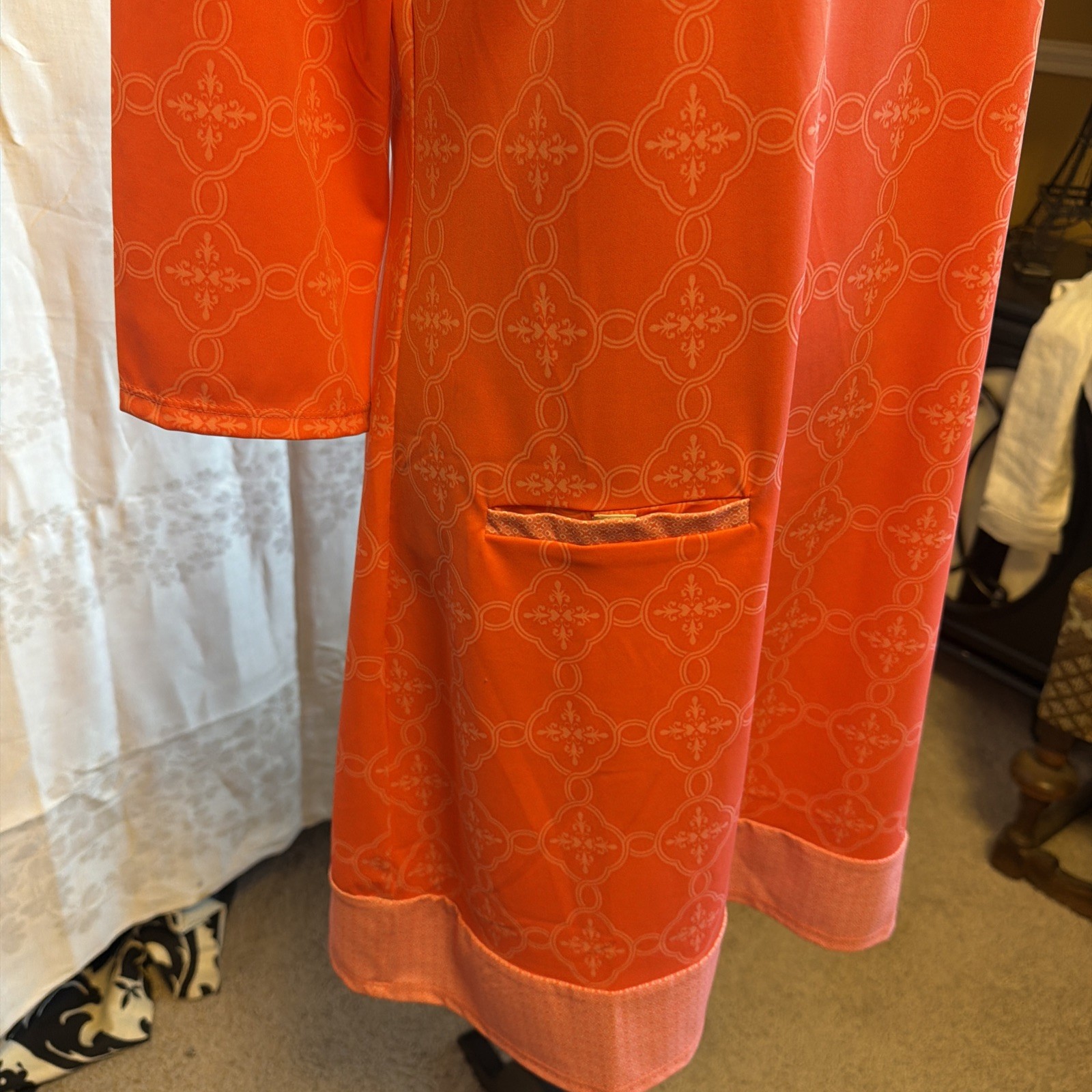 CABANA LIFE Coastal Cottage Stretch Shift Dress 50+ UPF Salmon pink beach LG EUC