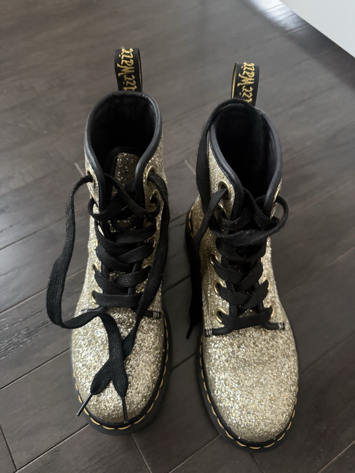 Dr. Martens 1460 Farrah Women’s Gold Glitter Canvas Lace-Up Ankle Boots US 7