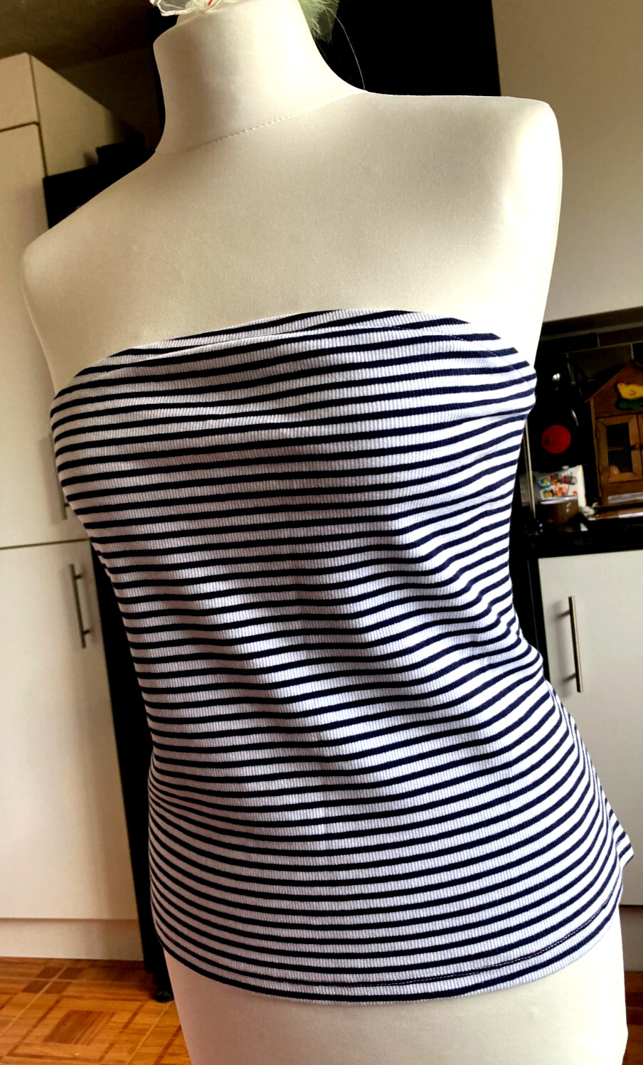 BNWT Holiday Shop MATALAN Pull On BLUE LAGOON Striped Elasticated Tube Top XL
