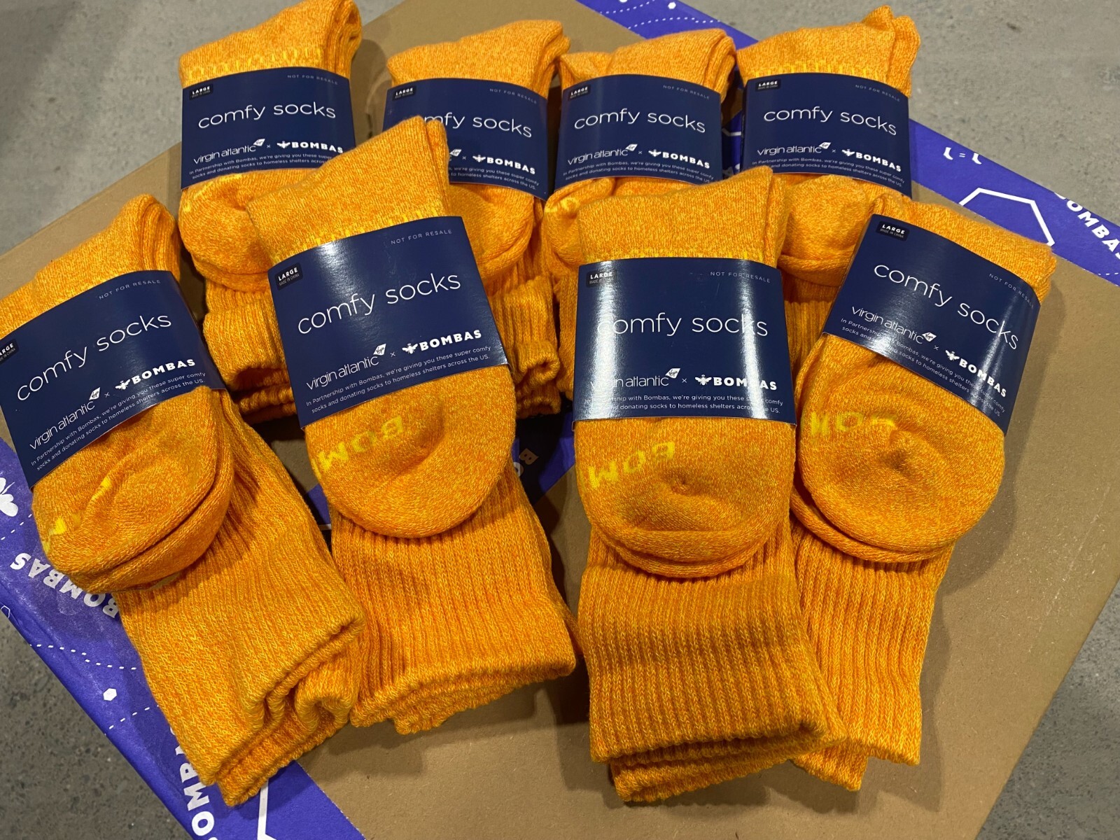 [8 Pairs] Bombas x Virgin Atlantic Orange Solid Calf Socks Large