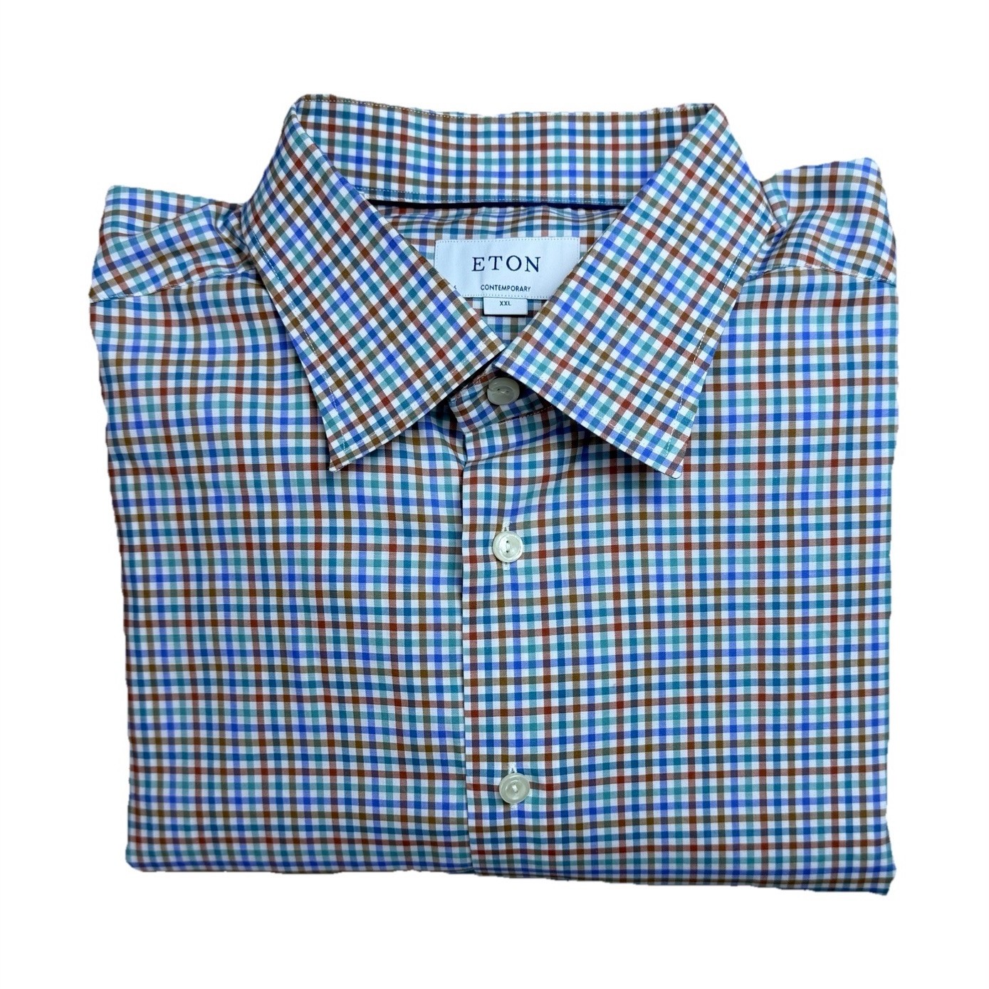 Eton Contemporary Mens XXL 46 18 Multicolor Check Twill Cotton Dress Shirt