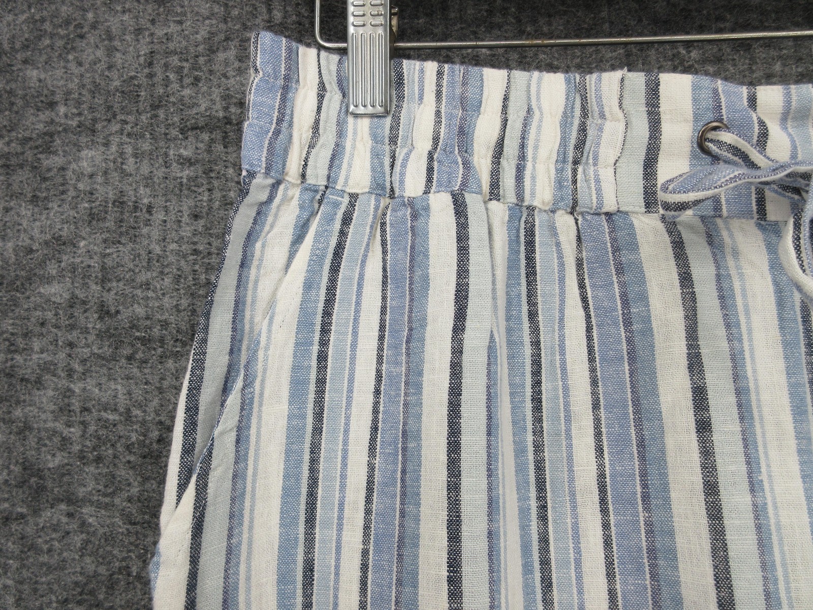Naturals D&Co Pants Womens M Blue Stripe Linen Blend Paperbag Wide Leg Casual