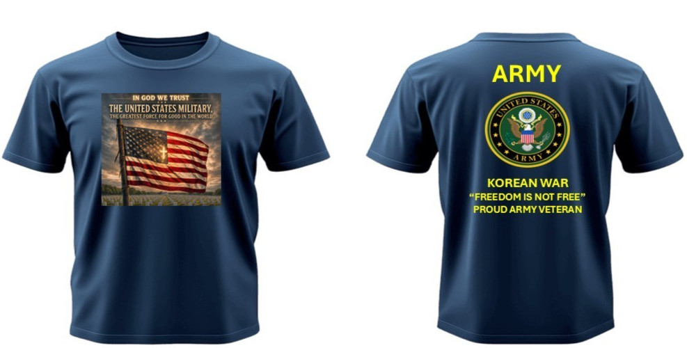 ARMY*KOREAN WAR VETERAN*FORCE FOR GOOD* 2-SIDED SHIRT. ARMY OFFICIAL LICENSE