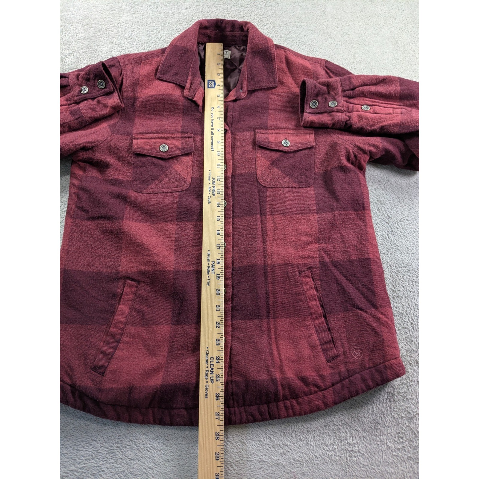 Ariat ReAL Womens L Quilted Flannel Shirt Jacket Burgundy Buffalo Plaid Lined