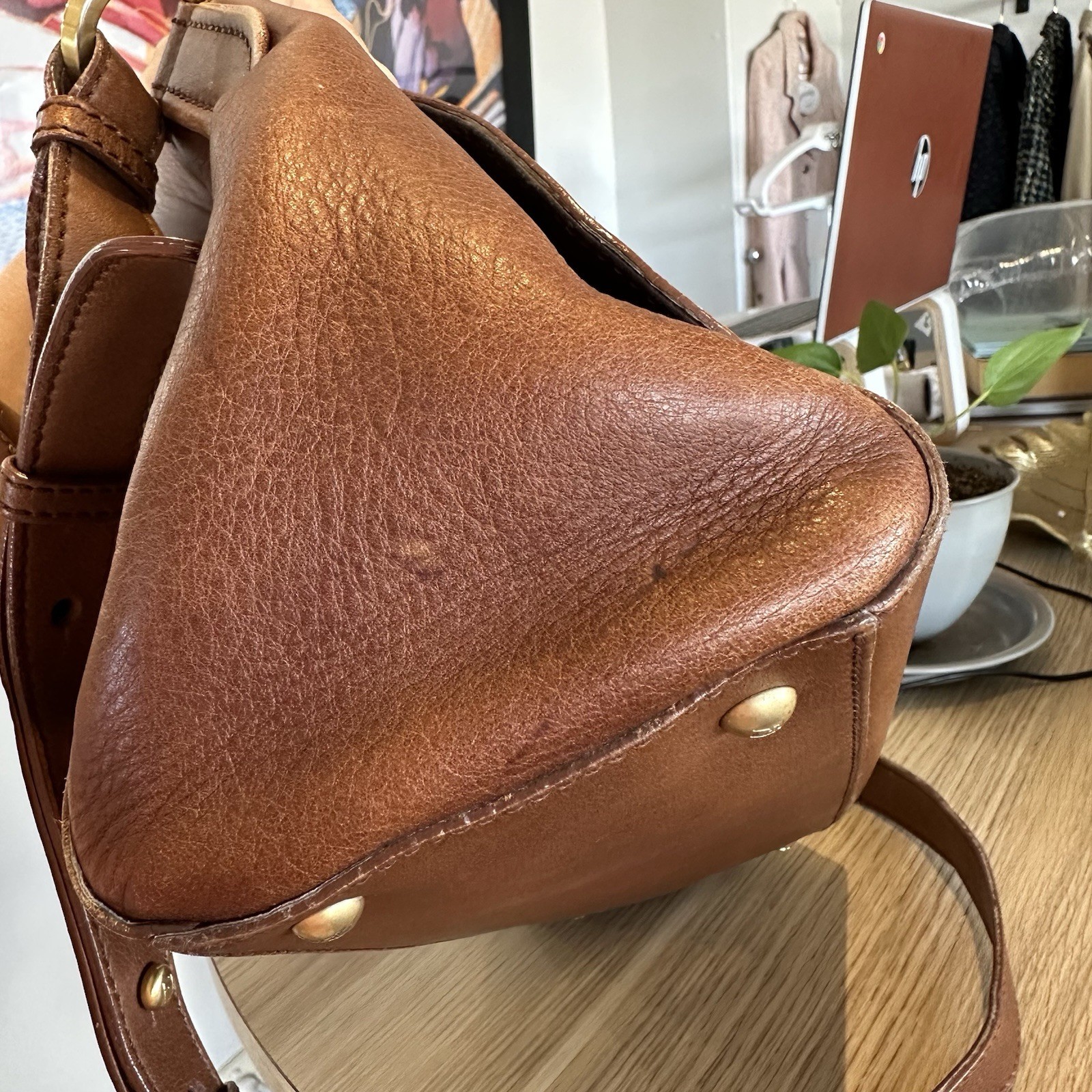 Fendi FF Vintage Brown Tan Leather Medium Anna Shoulder Bag