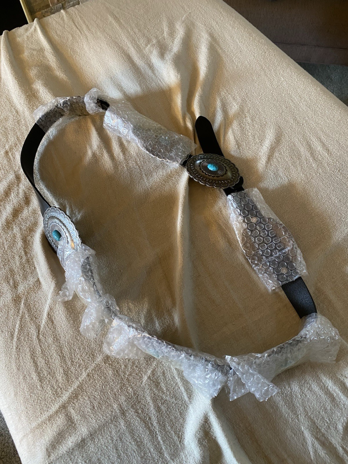 Leather Belt Silver & Faux Turquoise 1X/2X/3X Cold water Creek Never Worn 53”