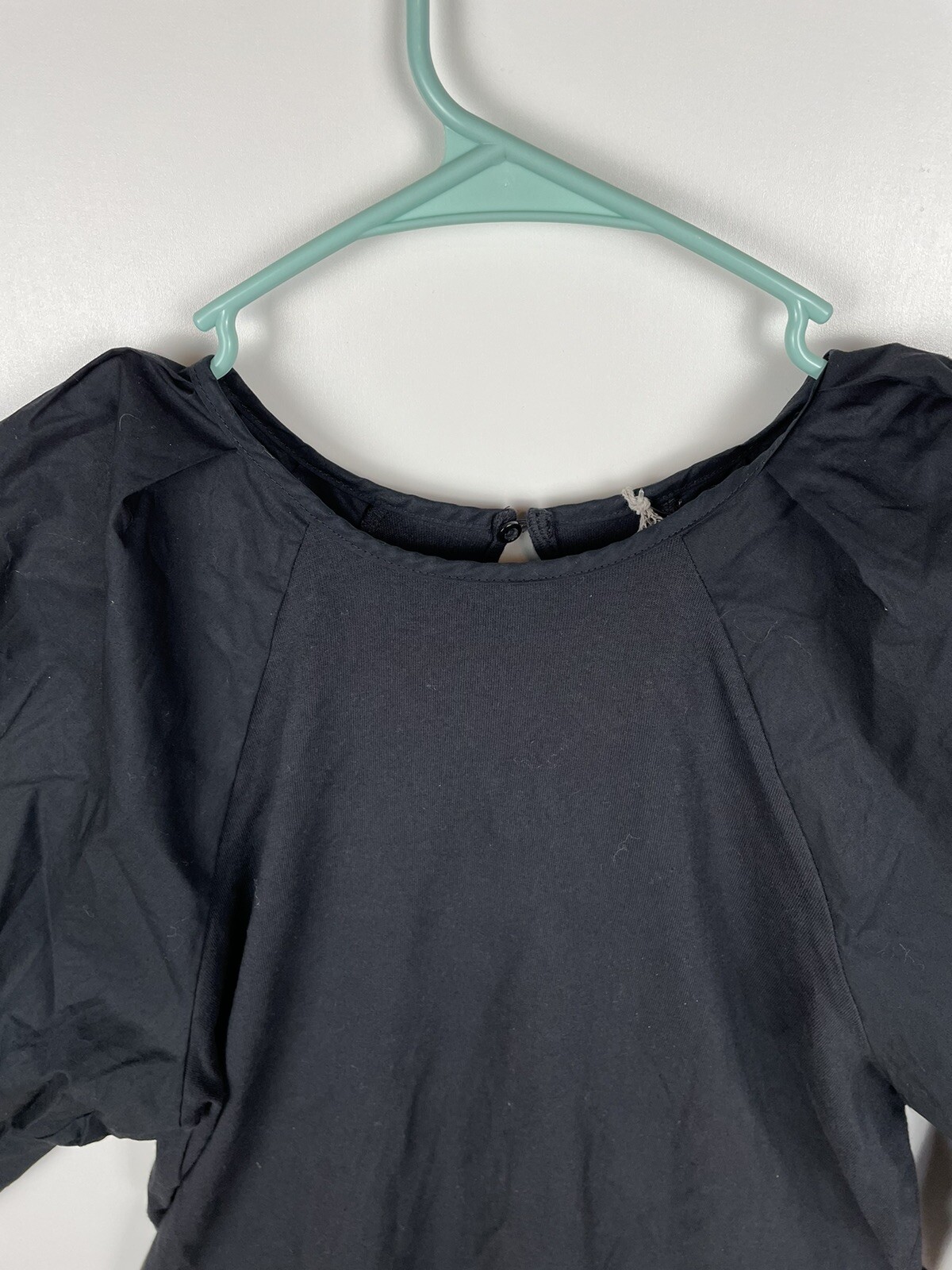 A New Day Womens Blouse Black Batwing Dolman Sleeve Crew Neck Cotton XS New