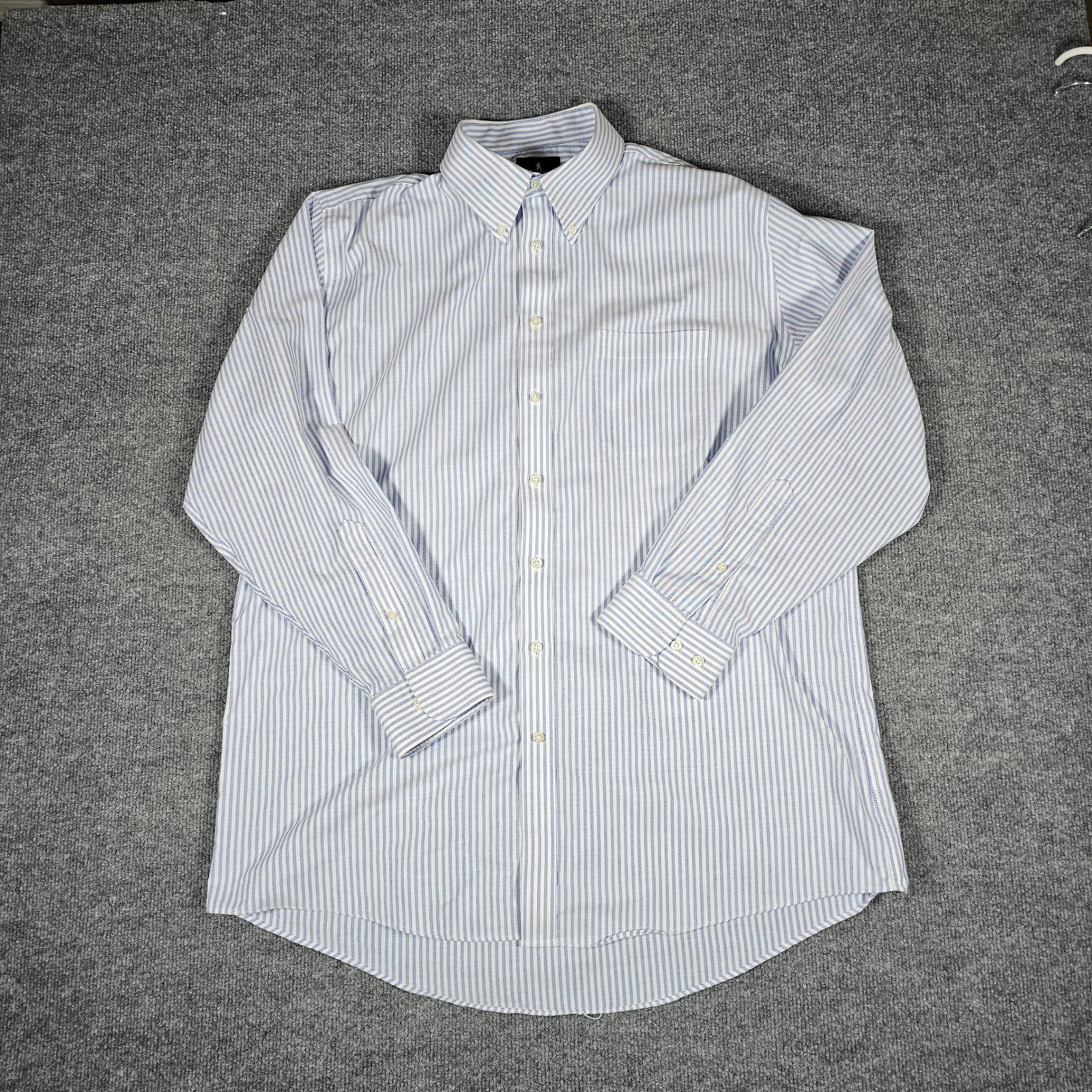 Stafford Travel Blue White Striped Oxford Dress Shirt Mens 17.5 34-35 Reg Fit