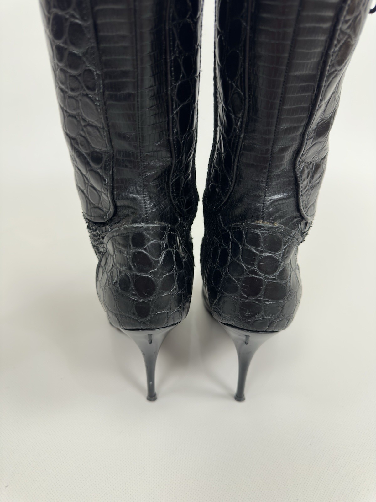 Cesare Paciotti Women’s Black Leather Boots Size 40 EU Lace Up Stiletto Heel
