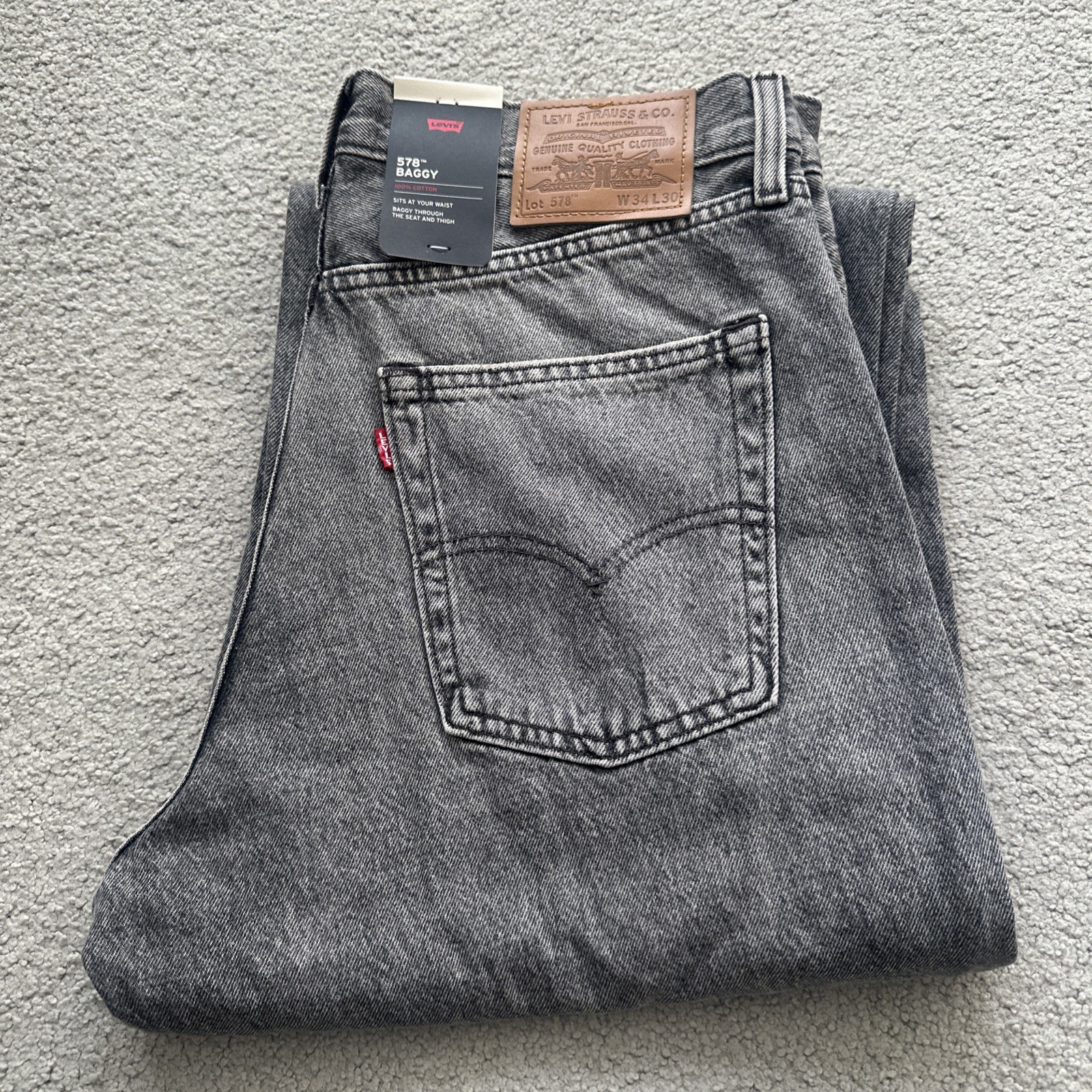 Levi ‘s Premium Men’s 578 Baggy Throughout Denim Jeans Sz. 34Wx30 Gray New