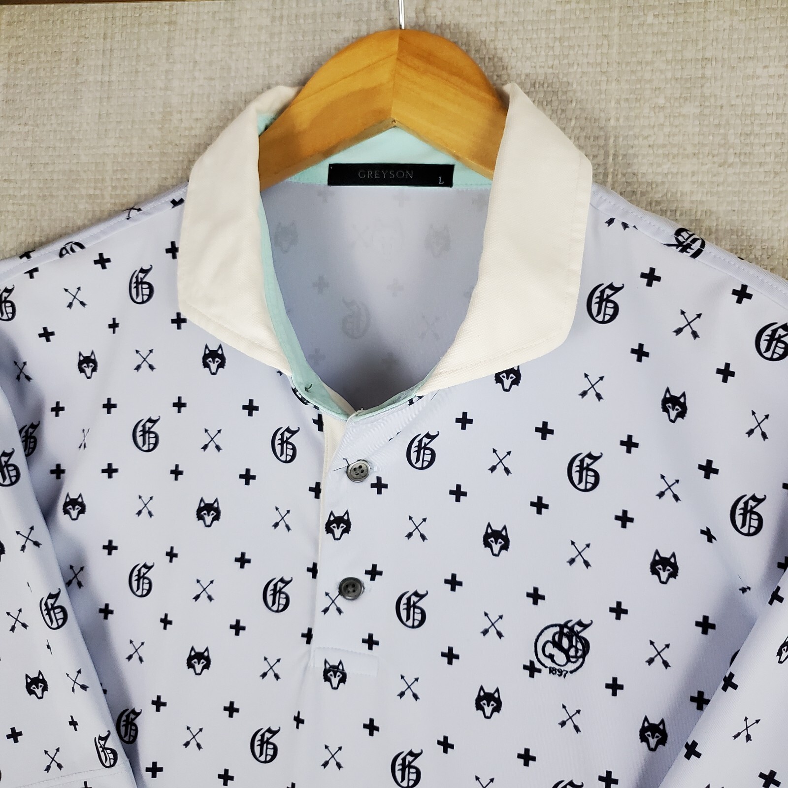 GREYSON Sz large Mens Cutaway Collar Polo Shirt Performance All Over Print Golf
