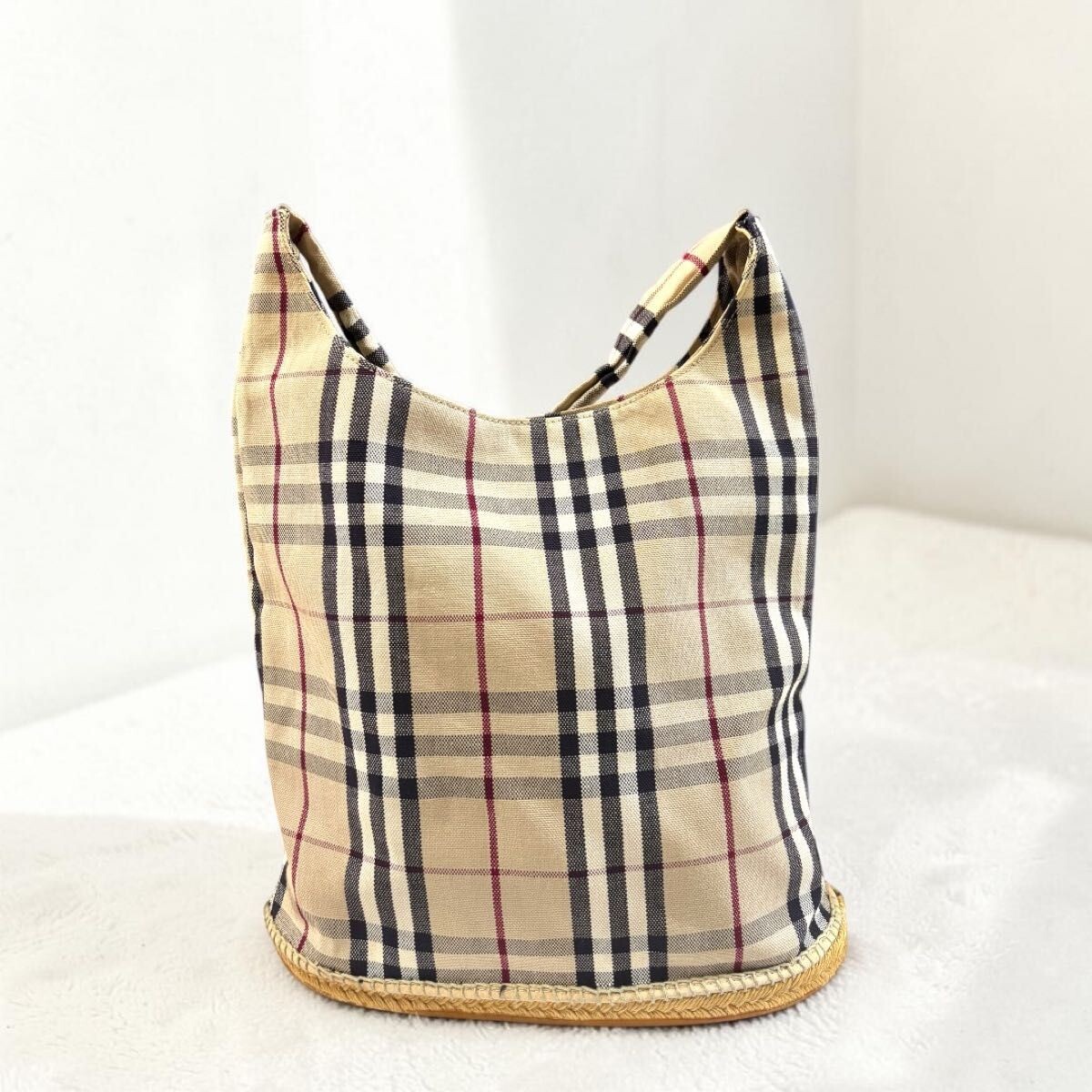 Burberry Nova Check Canvas Shoulder Bag Beige Vintage Women Magnetic 11.81in