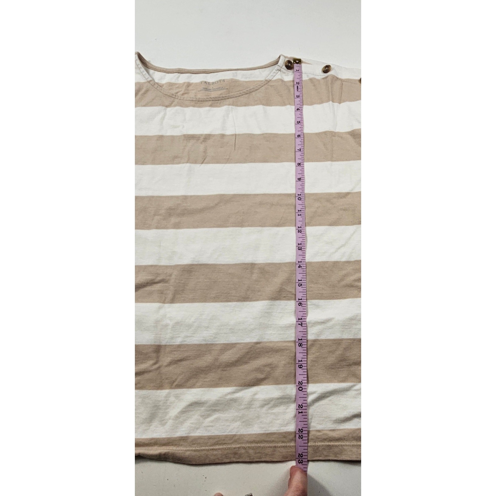 Talbots sz L neutral striped button accent slub old money casual career comfort