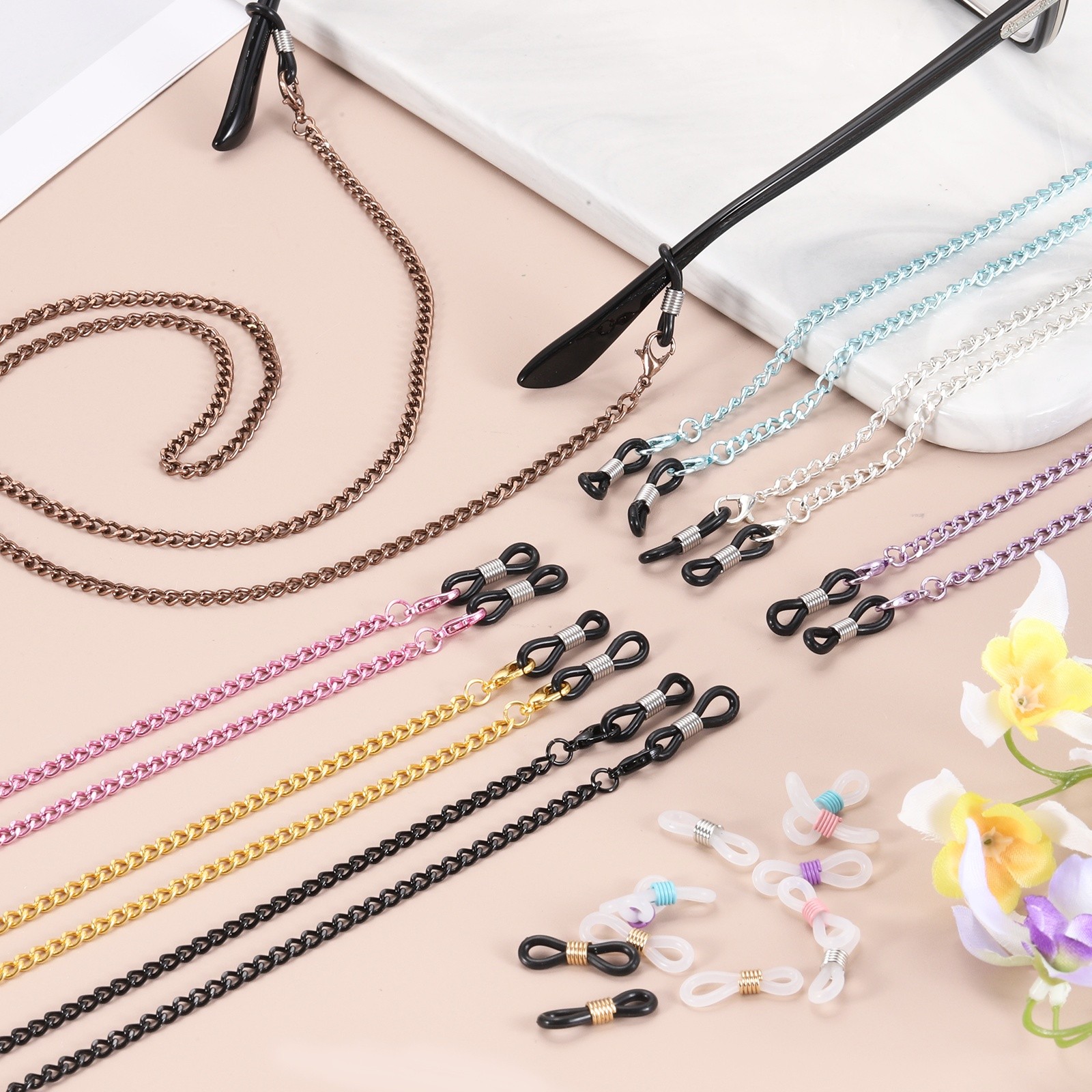 Glasses Chain, 75cm Metal Eyeglasses Strap with 6 Ends for Women, Purple