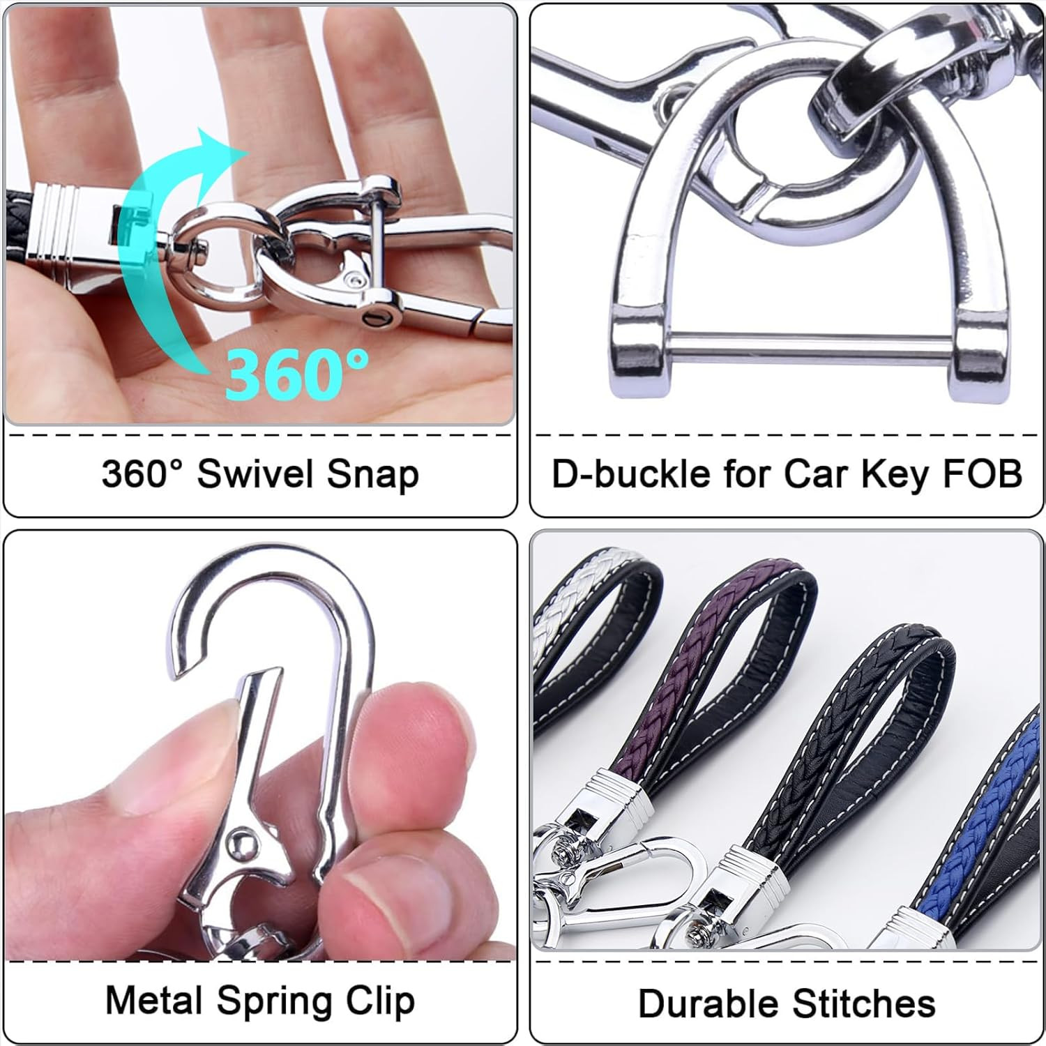 Woven Rope Keychain Wristlet Microfiber Leather Car Key Holder 3 Rings D Ring