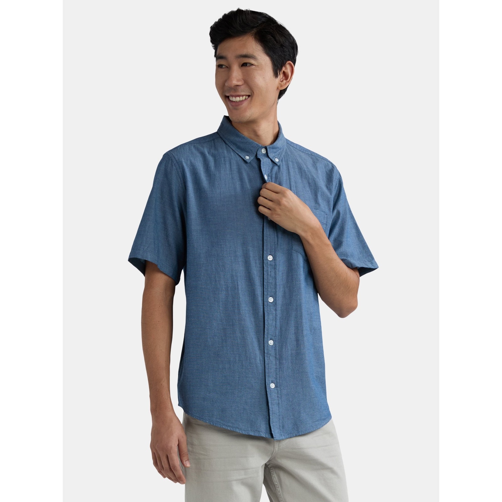 George Men’s Blue Lightweight Button-up Short Sleeve Poplin Collard Shirts: 3XL