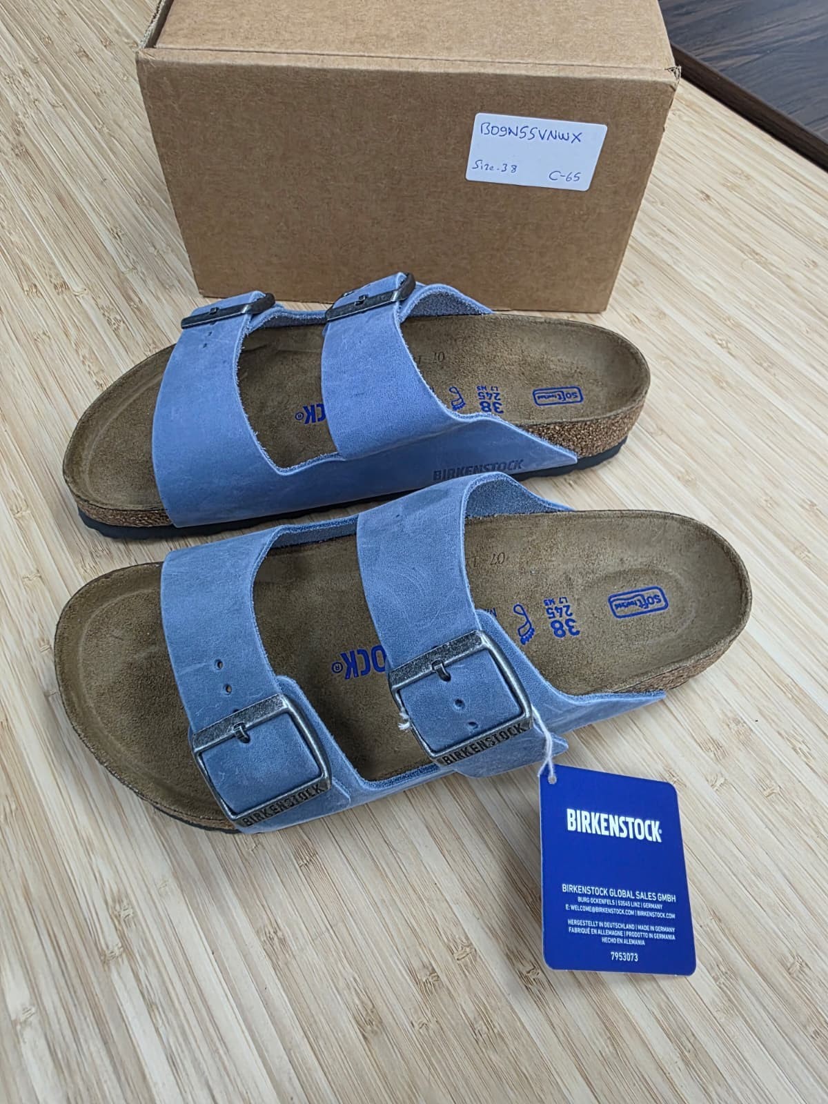 BIRKENSTOCK Unisex Arizona Oiled Leather Sandal Blue Size EU38/US W7-M5