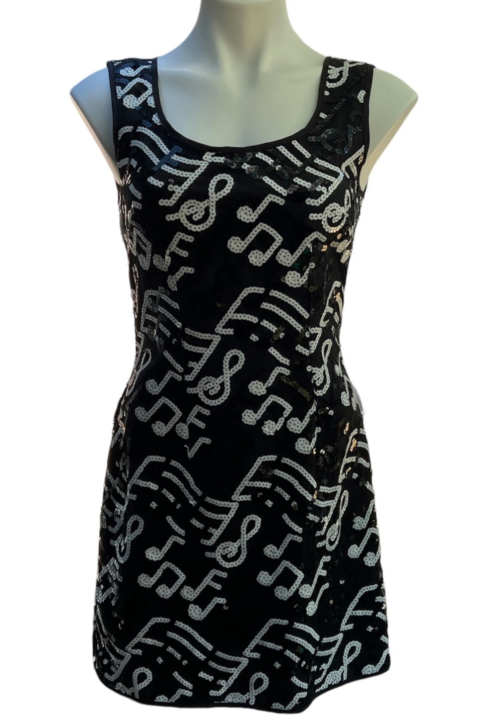 VTG Michele Vincent Women’s S Black White Sequin Mini Dress Music Related