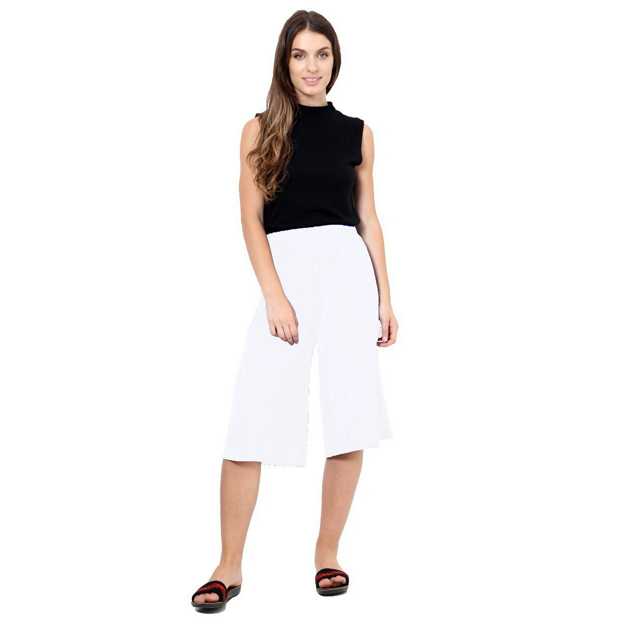 Womens 3/4 Palazzo Trousers Ladies Elasticated Stretch Wide Leg Shorts 8-26