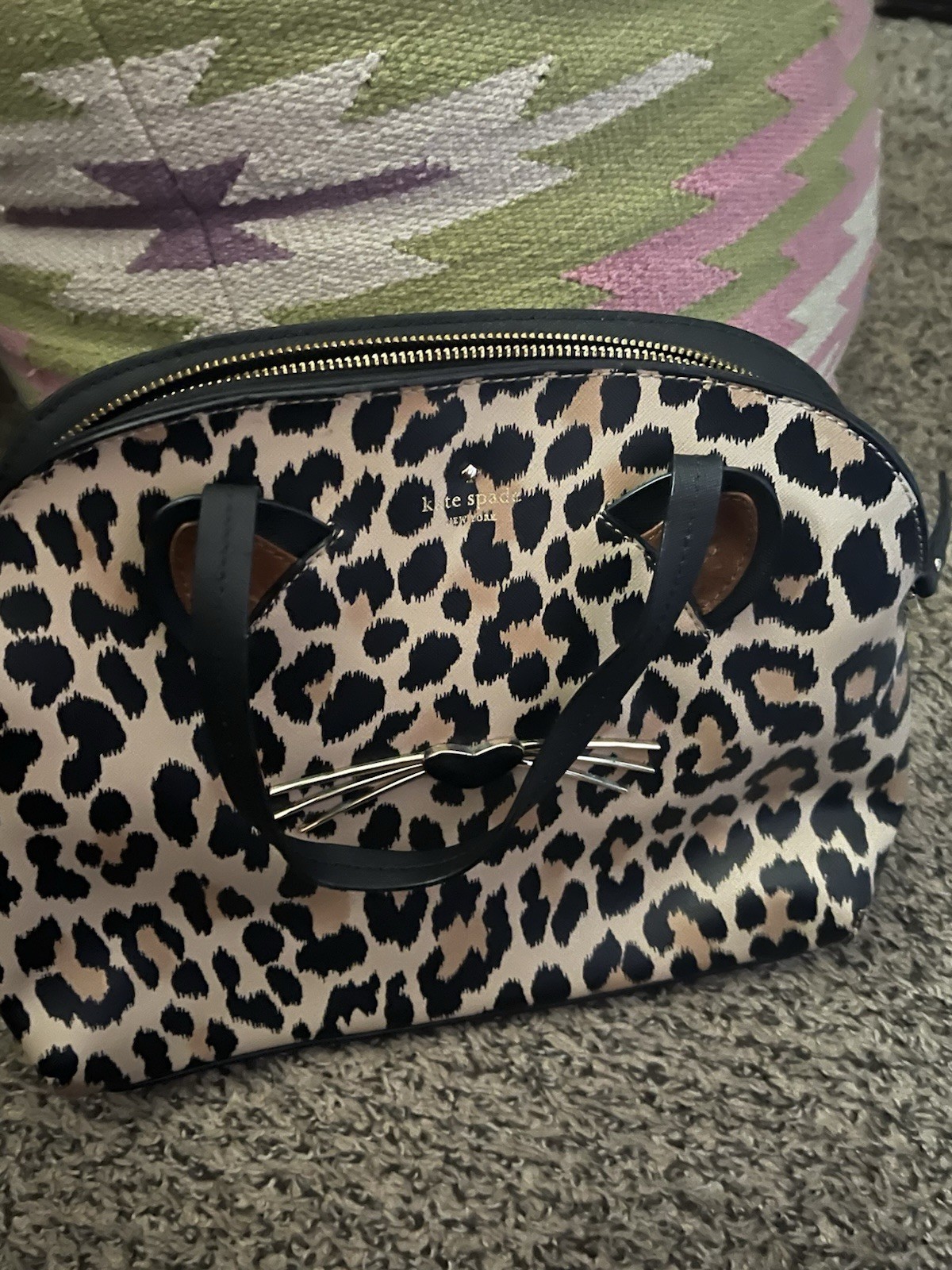 Kate Spade Leopard Animal Print Cat Satchel Zip Crossbody, Medium