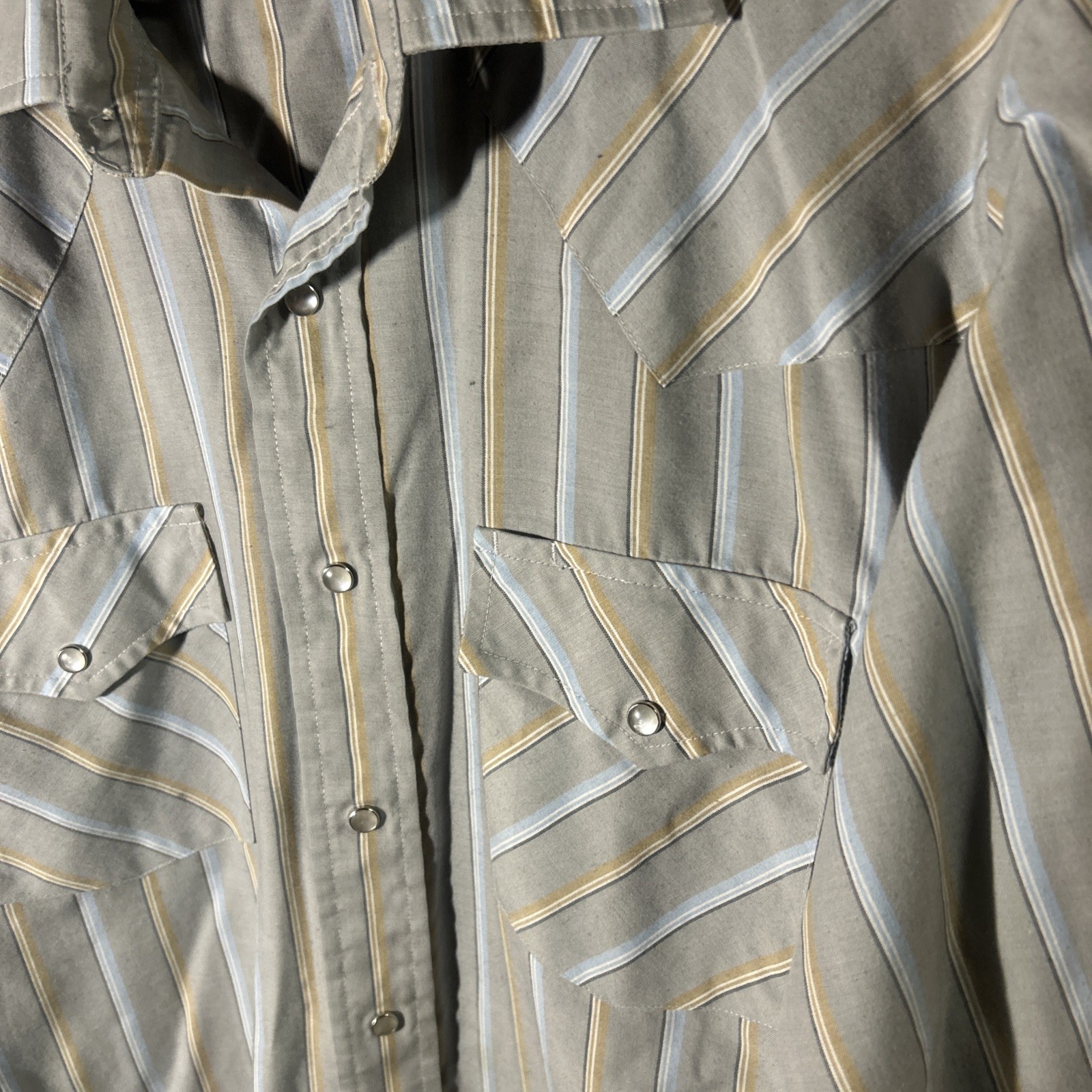 Plainsman Long Tail Pearl Snap Vintage Shirt 2 Pocket Striped Sz L Western EUC