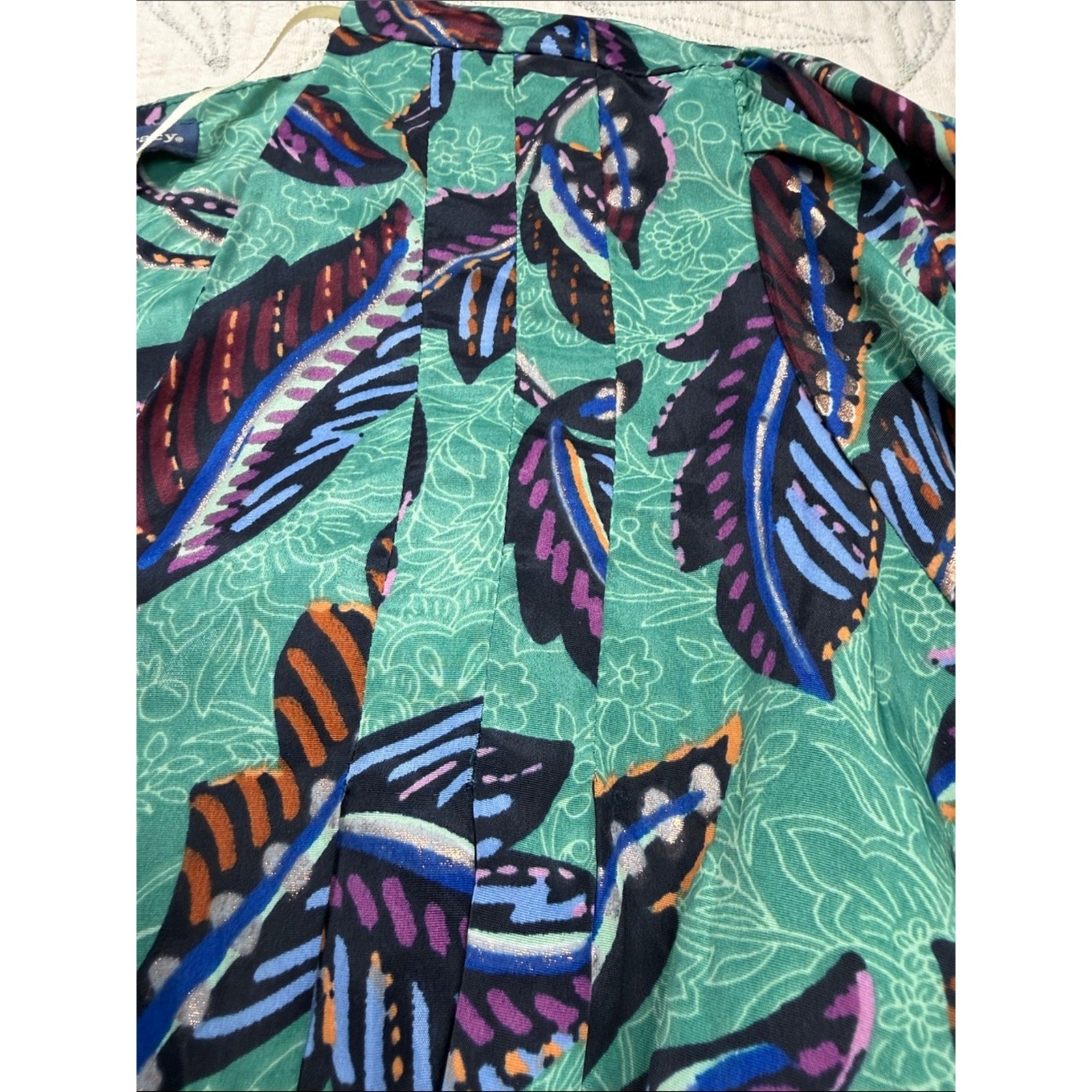 Women Boho tropical Leaf Print Cropped Blouse balloon sleeve Smoked Hem Top;PS