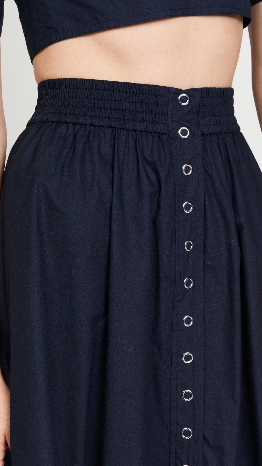A.L.C. Jade Nightshade Navy Blue Snap Button Ruffle Full Maxi Skirt Sz 4 ALC
