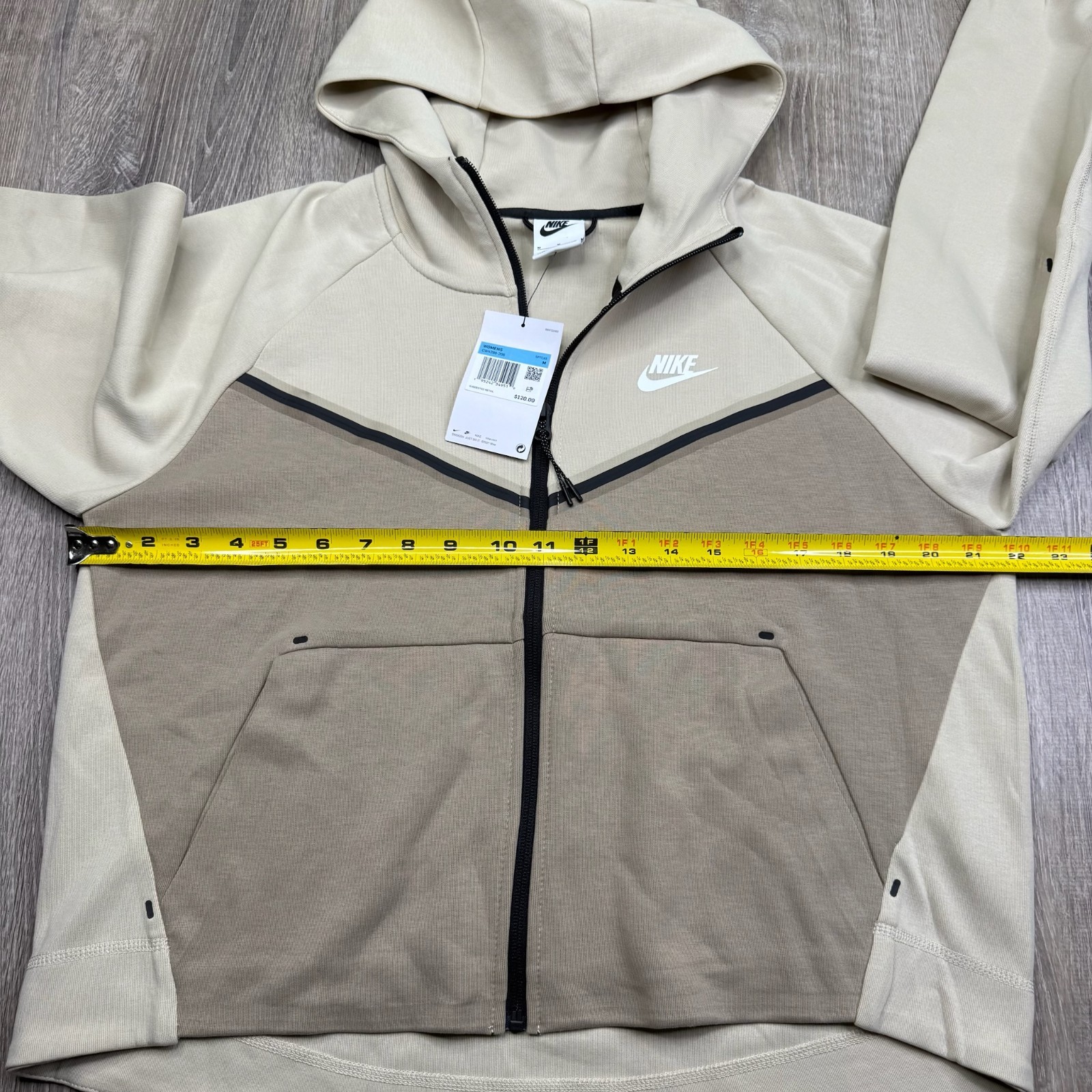 NWT Nike Sportswear Womens Beige Tech Fleece Windrunner Full Zip Hoodie Size M